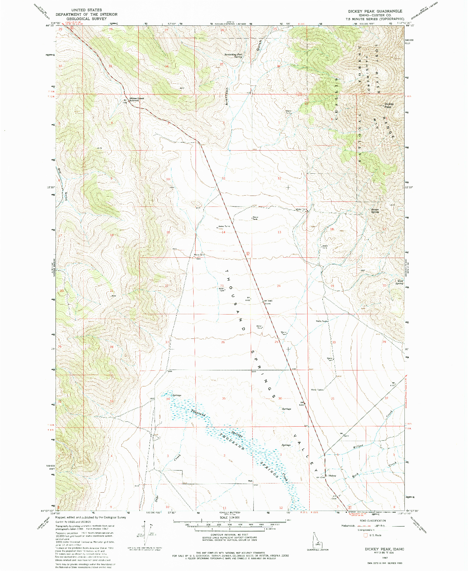 USGS 1:24000-SCALE QUADRANGLE FOR DICKEY PEAK, ID 1967