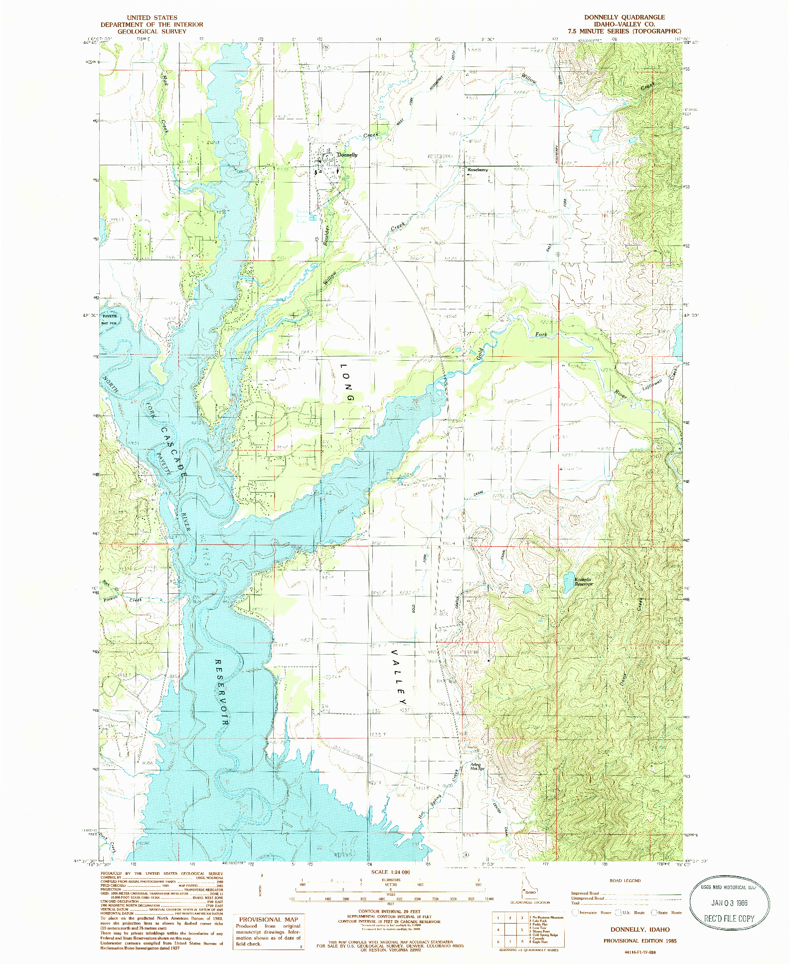 USGS 1:24000-SCALE QUADRANGLE FOR DONNELLY, ID 1985