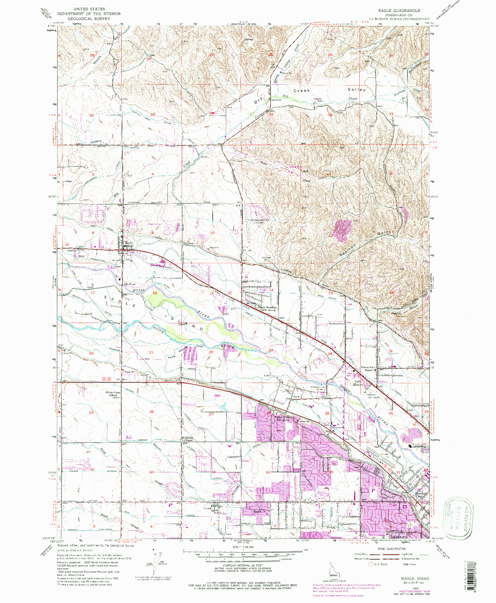 USGS 1:24000-SCALE QUADRANGLE FOR EAGLE, ID 1953