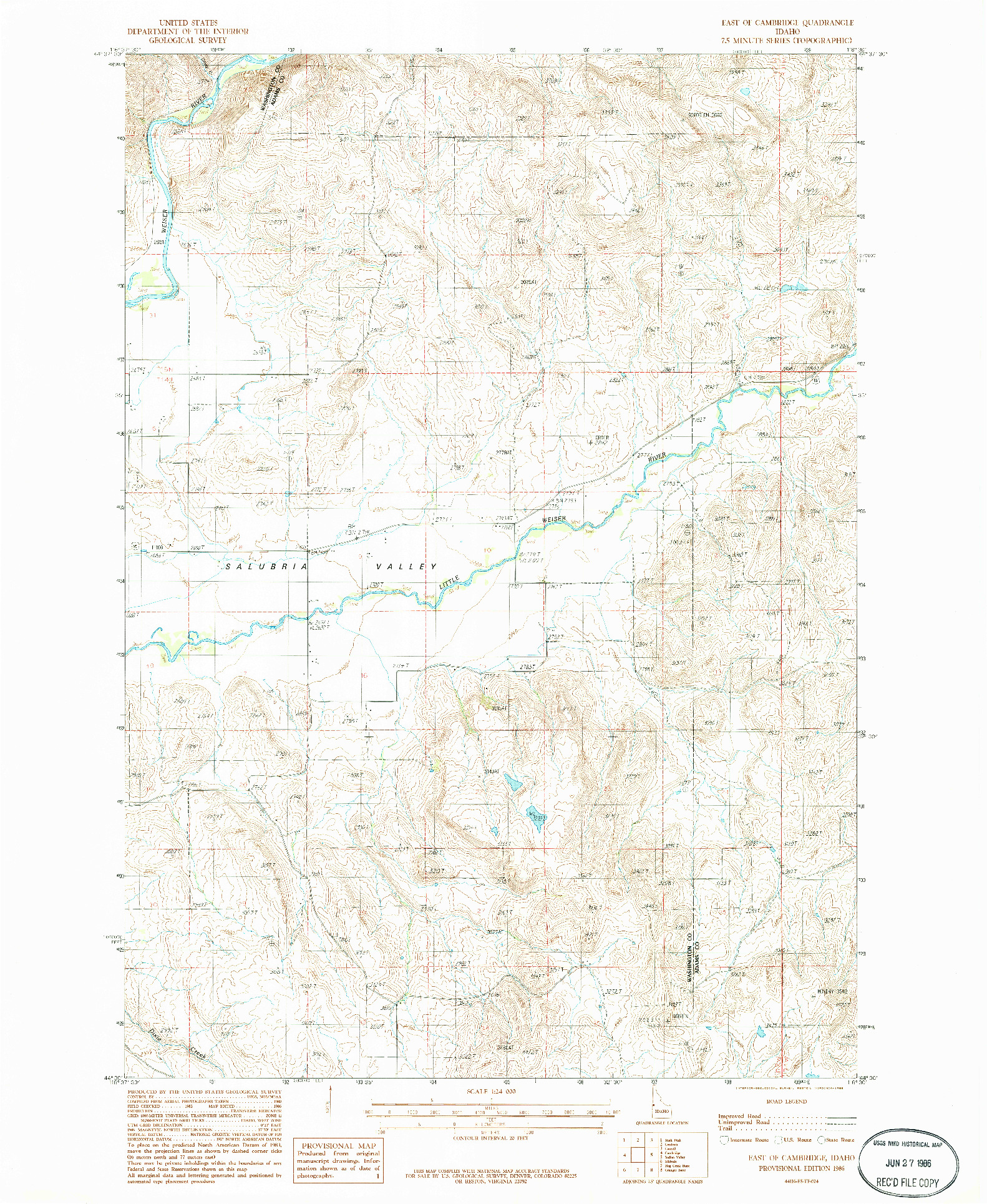 USGS 1:24000-SCALE QUADRANGLE FOR EAST OF CAMBRIDGE, ID 1986