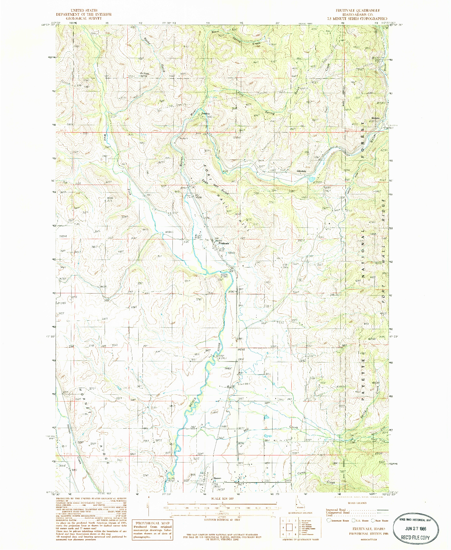 USGS 1:24000-SCALE QUADRANGLE FOR FRUITVALE, ID 1986