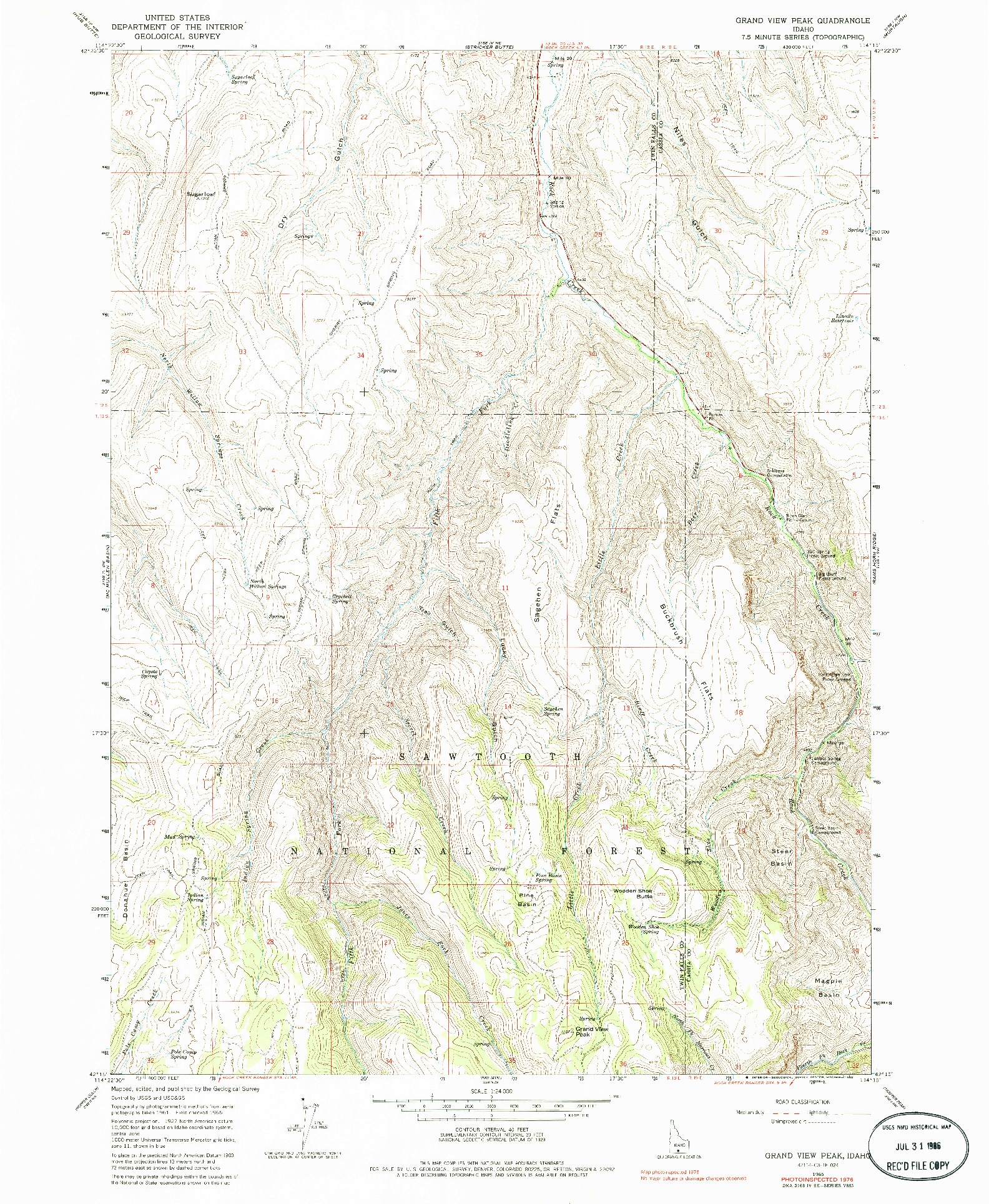 USGS 1:24000-SCALE QUADRANGLE FOR GRAND VIEW PEAK, ID 1965