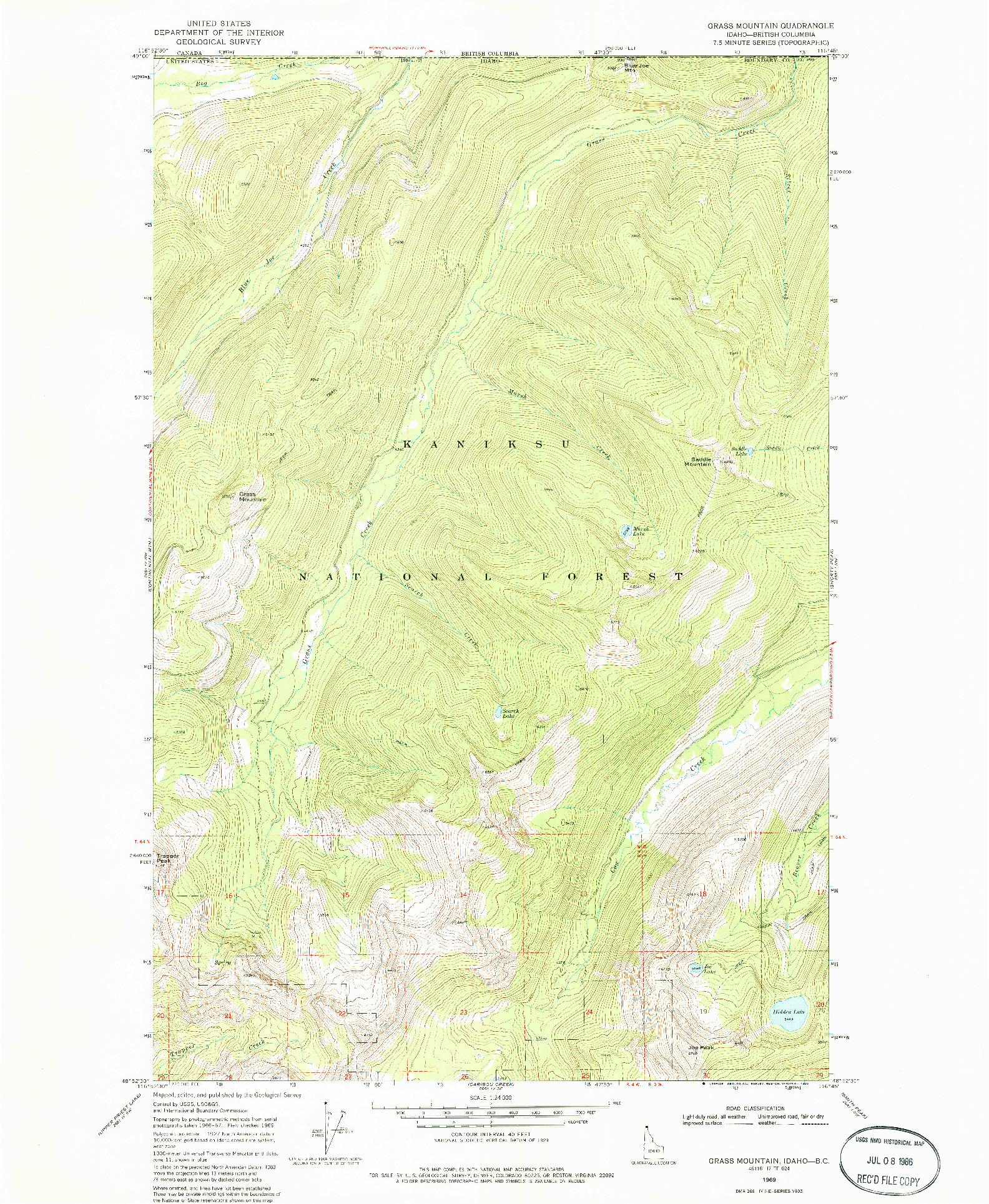 USGS 1:24000-SCALE QUADRANGLE FOR GRASS MOUNTAIN, ID 1969