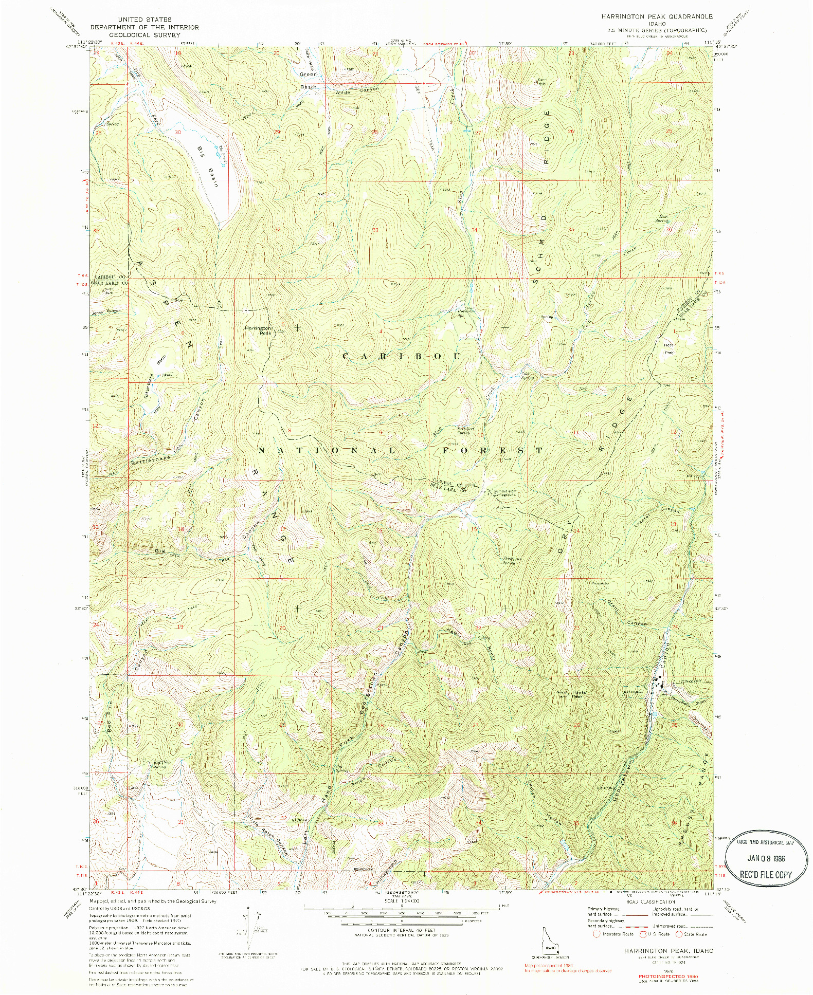 USGS 1:24000-SCALE QUADRANGLE FOR HARRINGTON PEAK, ID 1970