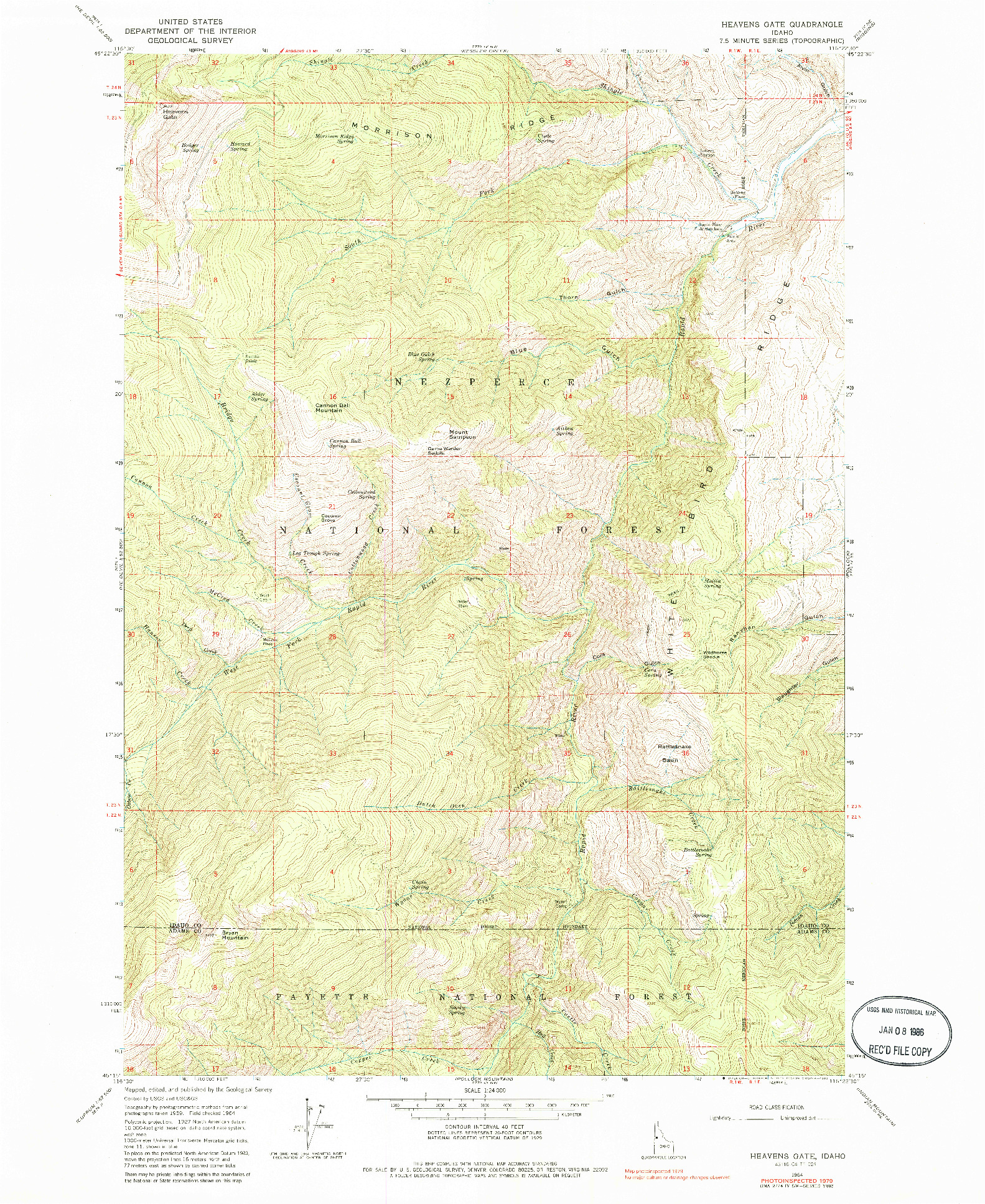 USGS 1:24000-SCALE QUADRANGLE FOR HEAVENS GATE, ID 1964