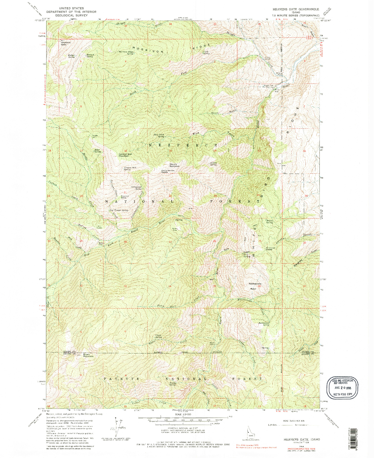 USGS 1:24000-SCALE QUADRANGLE FOR HEAVENS GATE, ID 1964