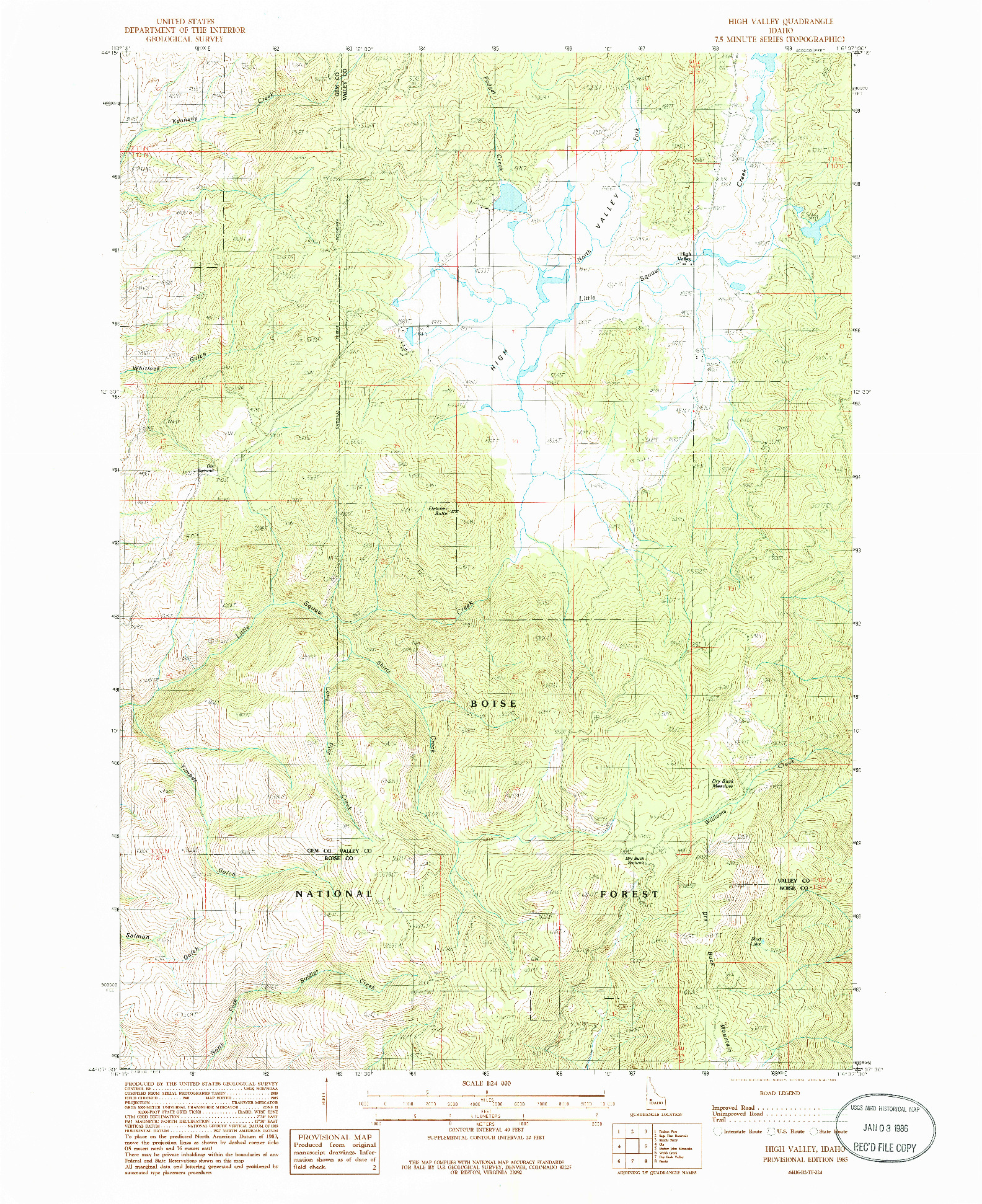 USGS 1:24000-SCALE QUADRANGLE FOR HIGH VALLEY, ID 1985