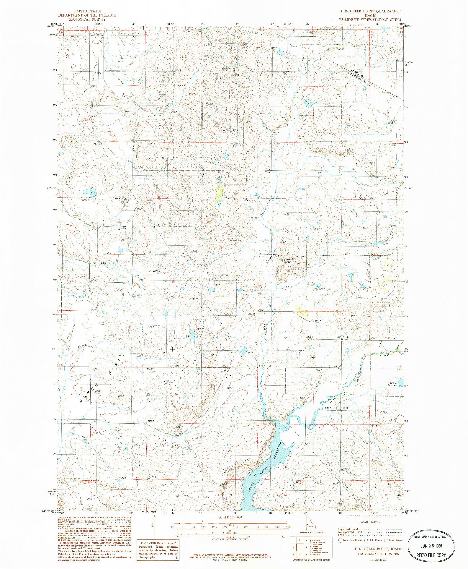 USGS 1:24000-SCALE QUADRANGLE FOR HOG CREEK BUTTE, ID 1986