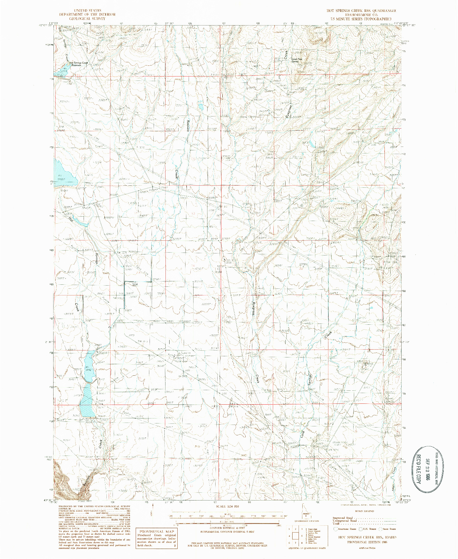 USGS 1:24000-SCALE QUADRANGLE FOR HOT SPRINGS CREEK RES, ID 1986