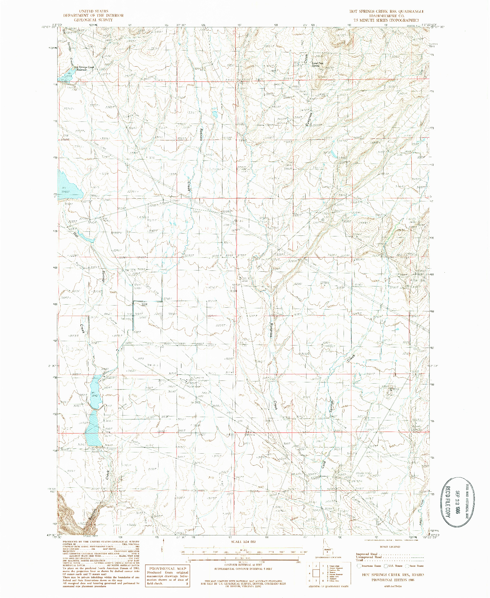 USGS 1:24000-SCALE QUADRANGLE FOR HOT SPRINGS CREEK RES, ID 1986