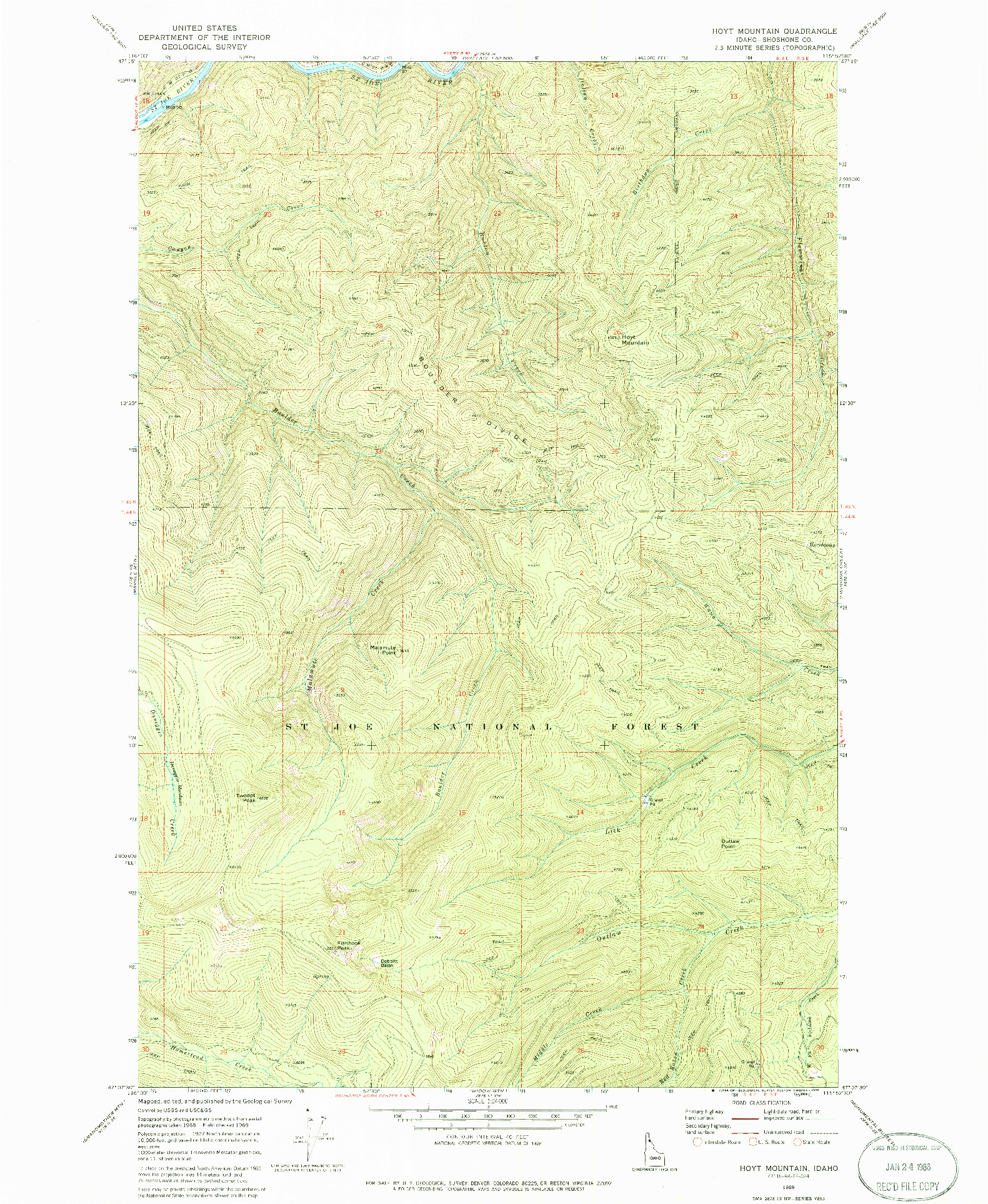USGS 1:24000-SCALE QUADRANGLE FOR HOYT MOUNTAIN, ID 1969