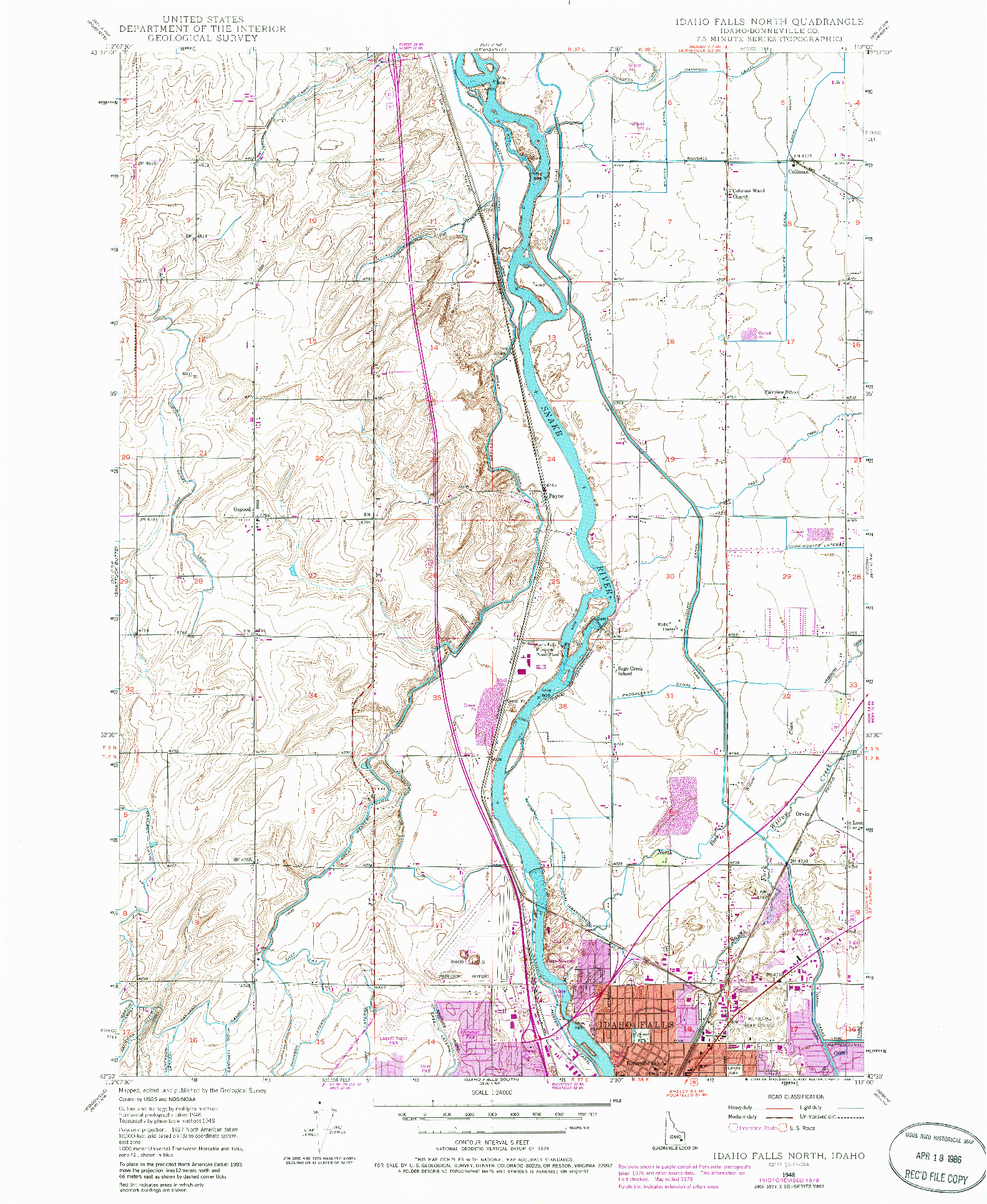 USGS 1:24000-SCALE QUADRANGLE FOR IDAHO FALLS NORTH, ID 1948