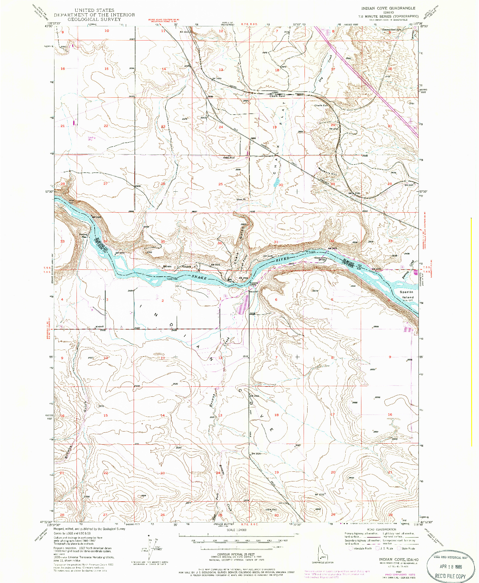 USGS 1:24000-SCALE QUADRANGLE FOR INDIAN COVE, ID 1947