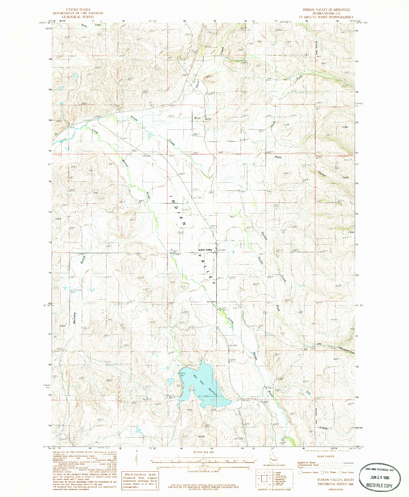 USGS 1:24000-SCALE QUADRANGLE FOR INDIAN VALLEY, ID 1986
