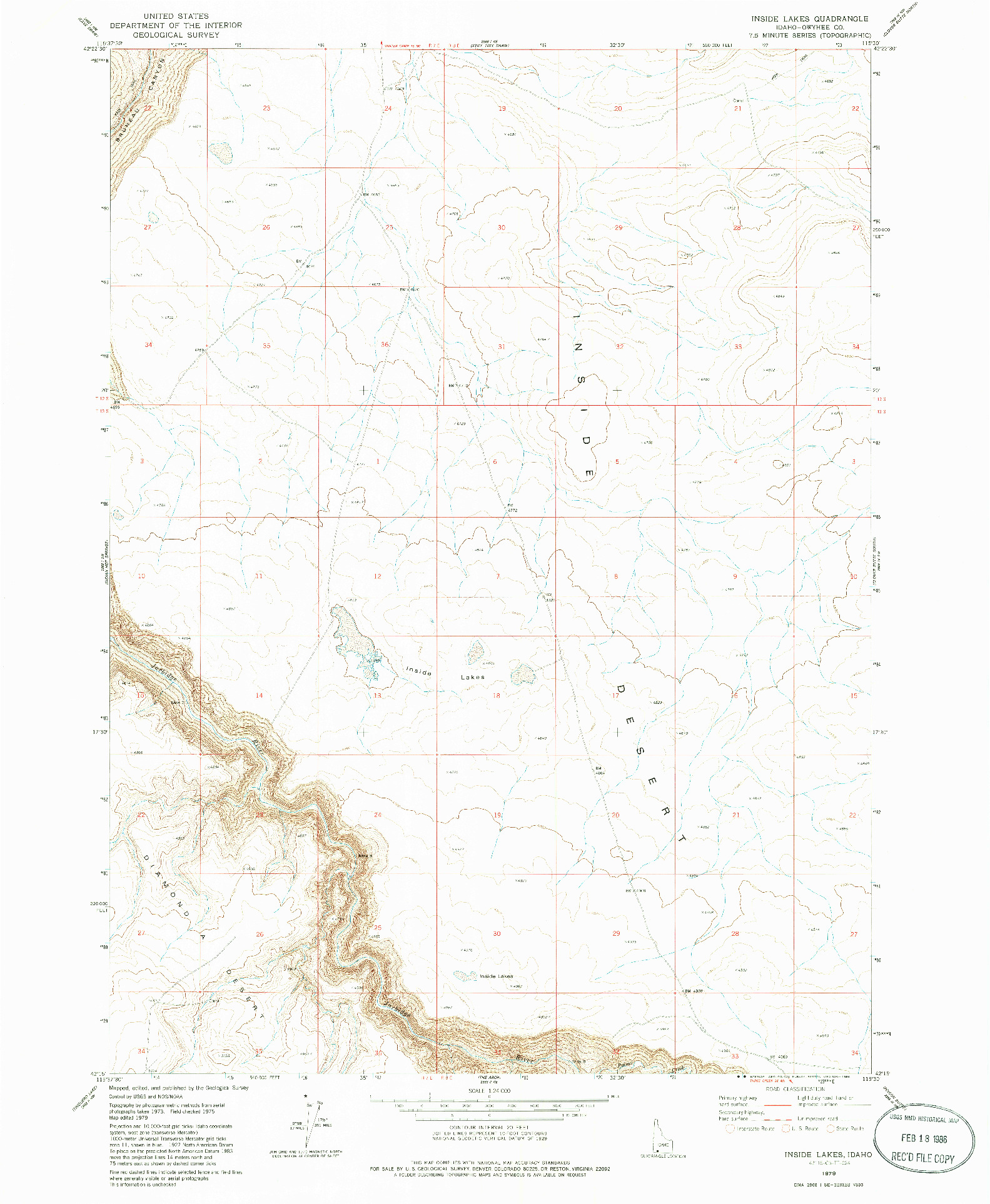 USGS 1:24000-SCALE QUADRANGLE FOR INSIDE LAKES, ID 1979