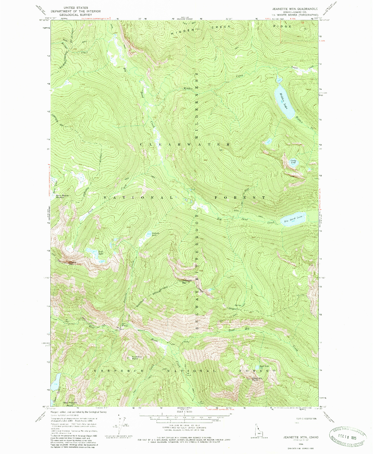 USGS 1:24000-SCALE QUADRANGLE FOR JEANETTE MOUNTAIN, ID 1966