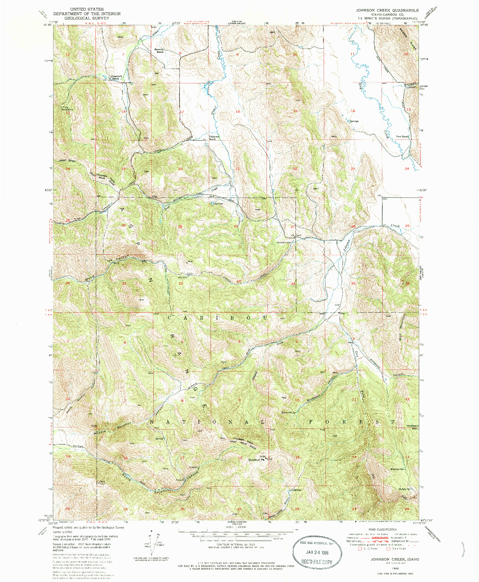 USGS 1:24000-SCALE QUADRANGLE FOR JOHNSON CREEK, ID 1949