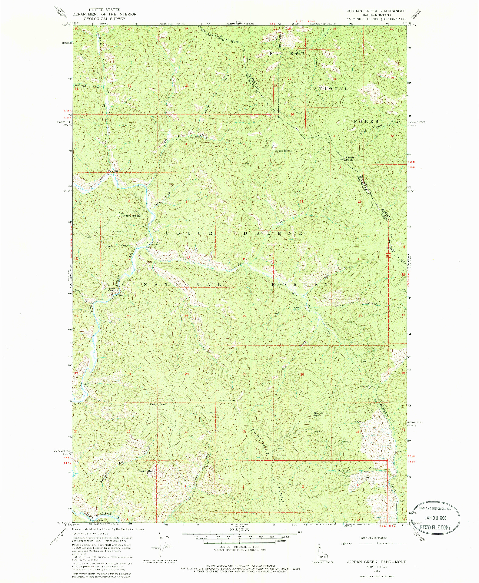 USGS 1:24000-SCALE QUADRANGLE FOR JORDAN CREEK, ID 1966