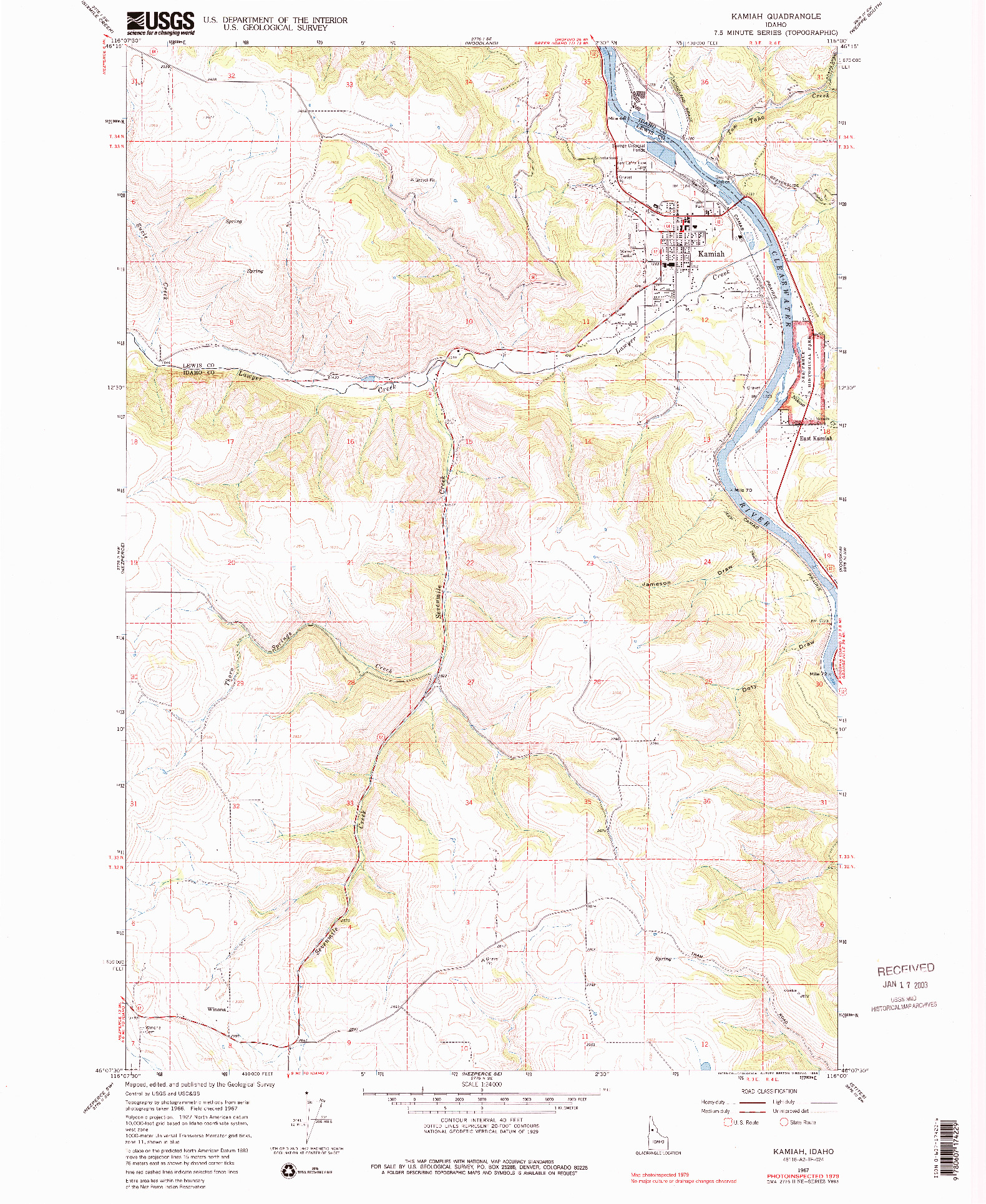 USGS 1:24000-SCALE QUADRANGLE FOR KAMIAH, ID 1967