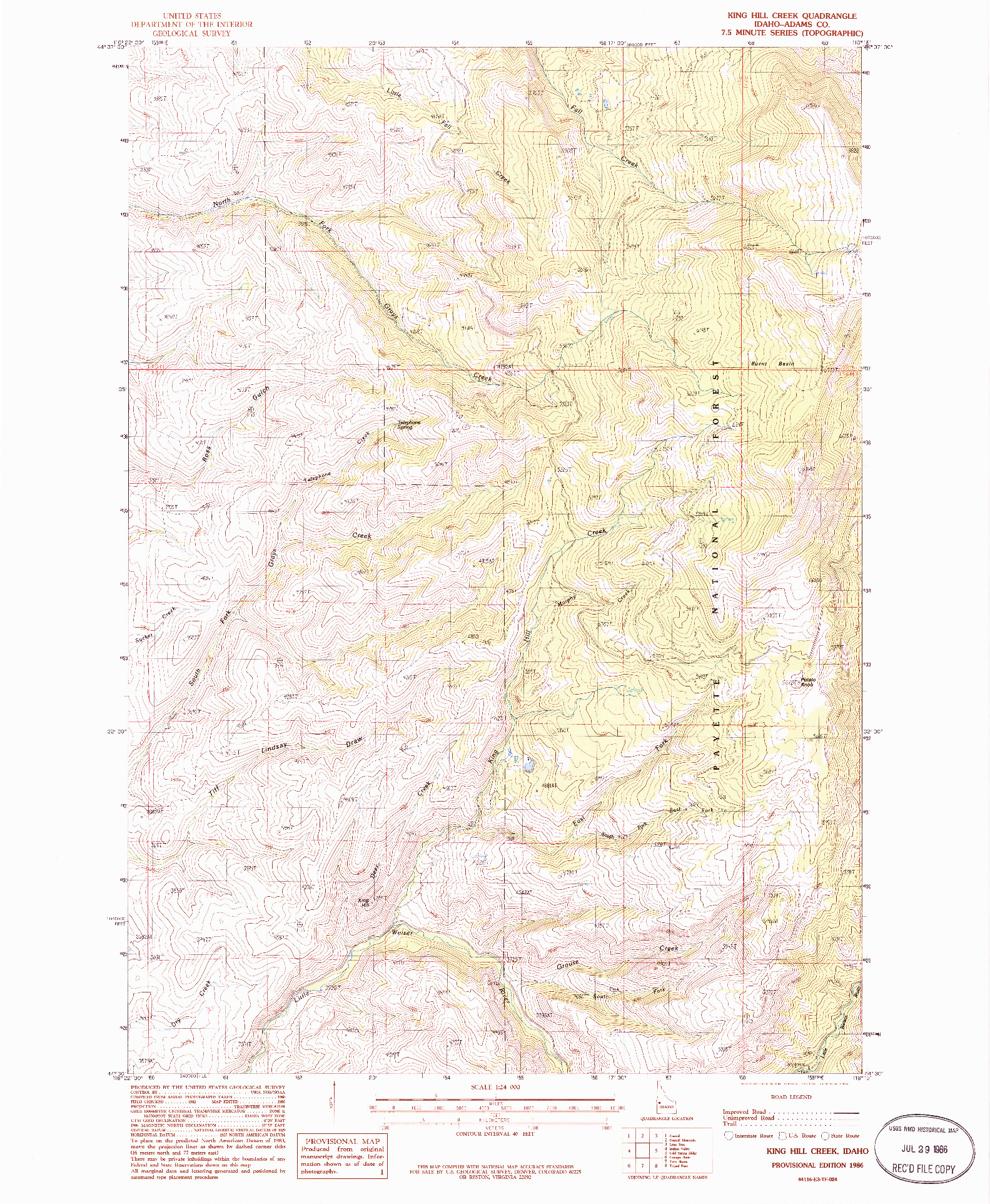 USGS 1:24000-SCALE QUADRANGLE FOR KING HILL CREEK, ID 1986