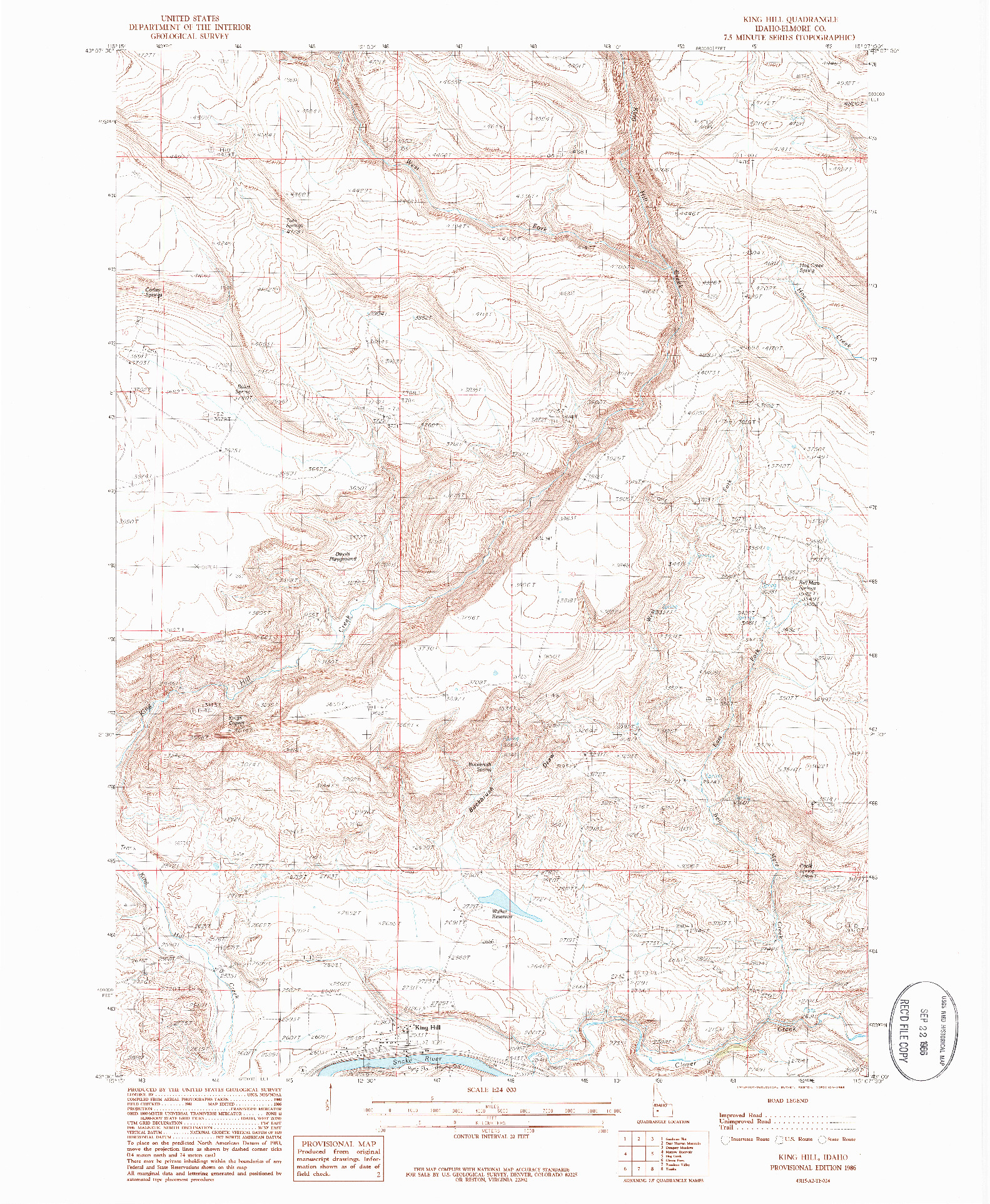 USGS 1:24000-SCALE QUADRANGLE FOR KING HILL, ID 1986