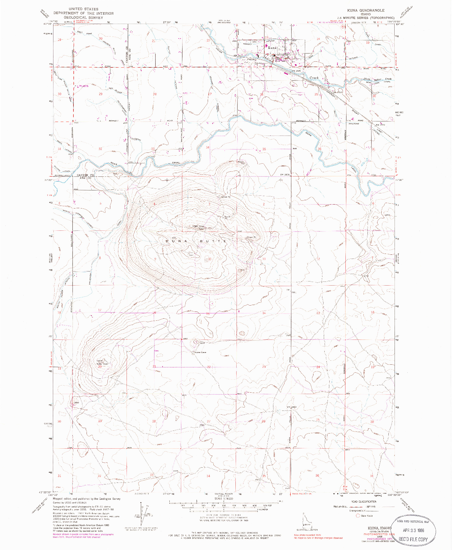 USGS 1:24000-SCALE QUADRANGLE FOR KUNA, ID 1958