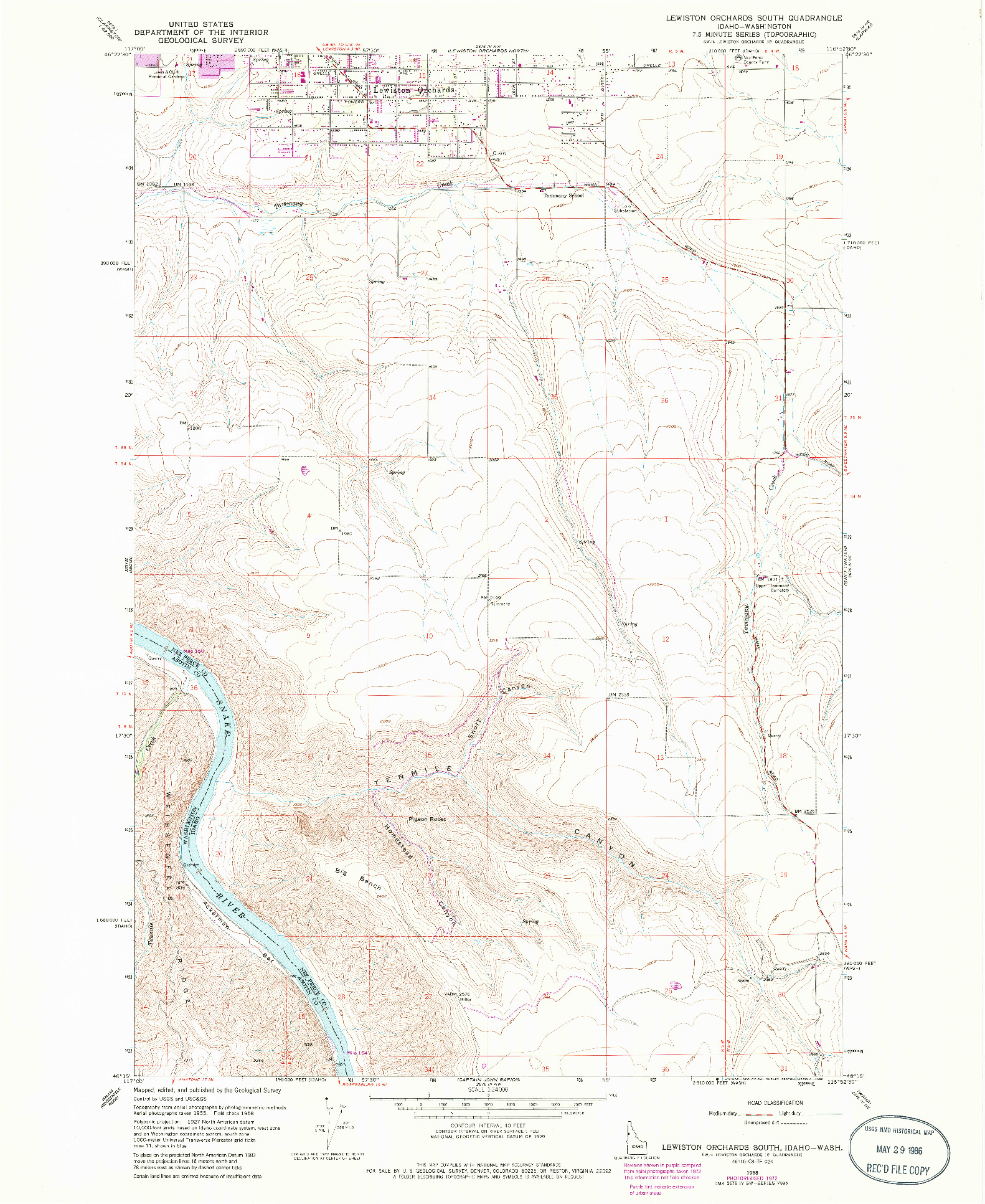 USGS 1:24000-SCALE QUADRANGLE FOR LEWISTON ORCHARDS SOUTH, ID 1958