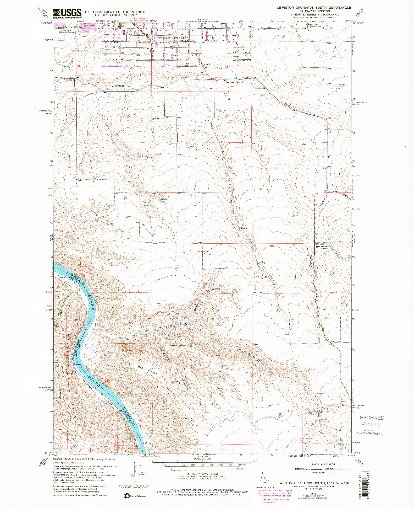 USGS 1:24000-SCALE QUADRANGLE FOR LEWISTON ORCHARDS SOUTH, ID 1958