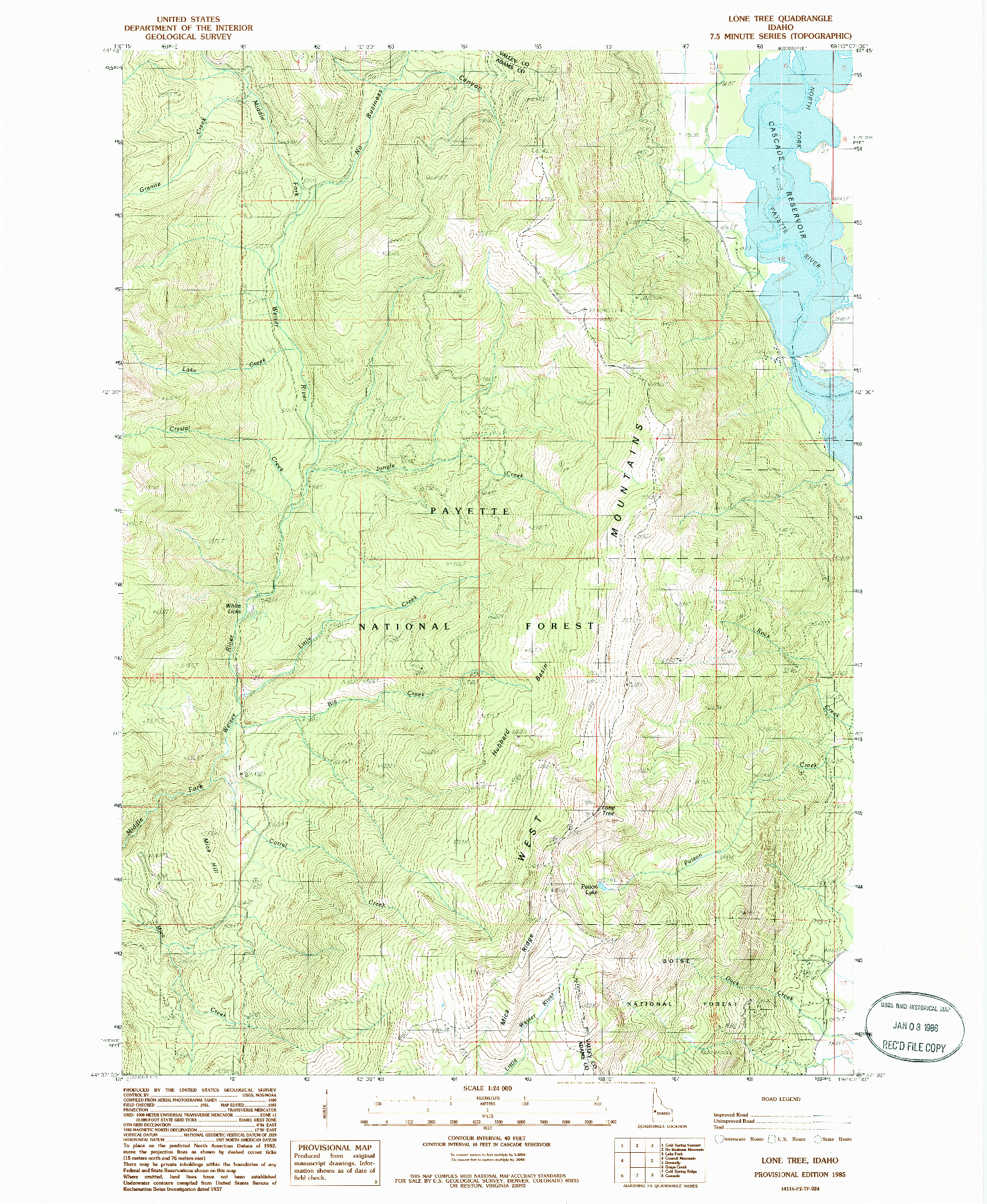 USGS 1:24000-SCALE QUADRANGLE FOR LONE TREE, ID 1985