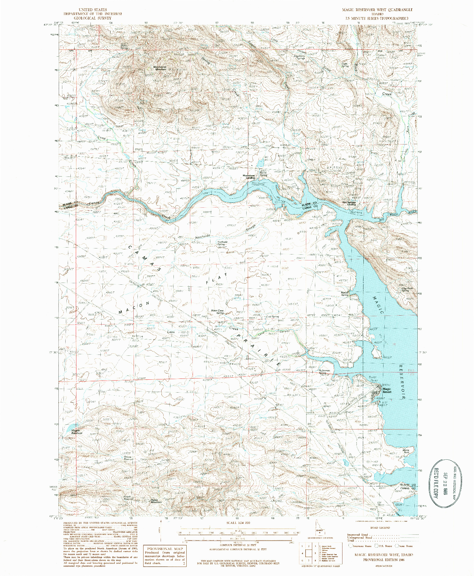 USGS 1:24000-SCALE QUADRANGLE FOR MAGIC RESERVOIR WEST, ID 1986