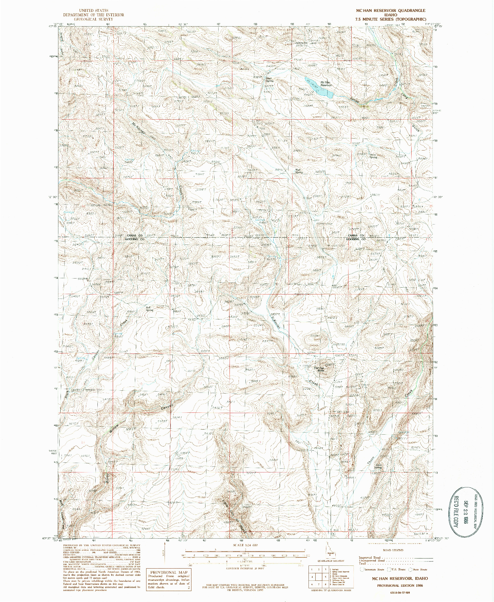 USGS 1:24000-SCALE QUADRANGLE FOR MC HAN RESERVOIR, ID 1986