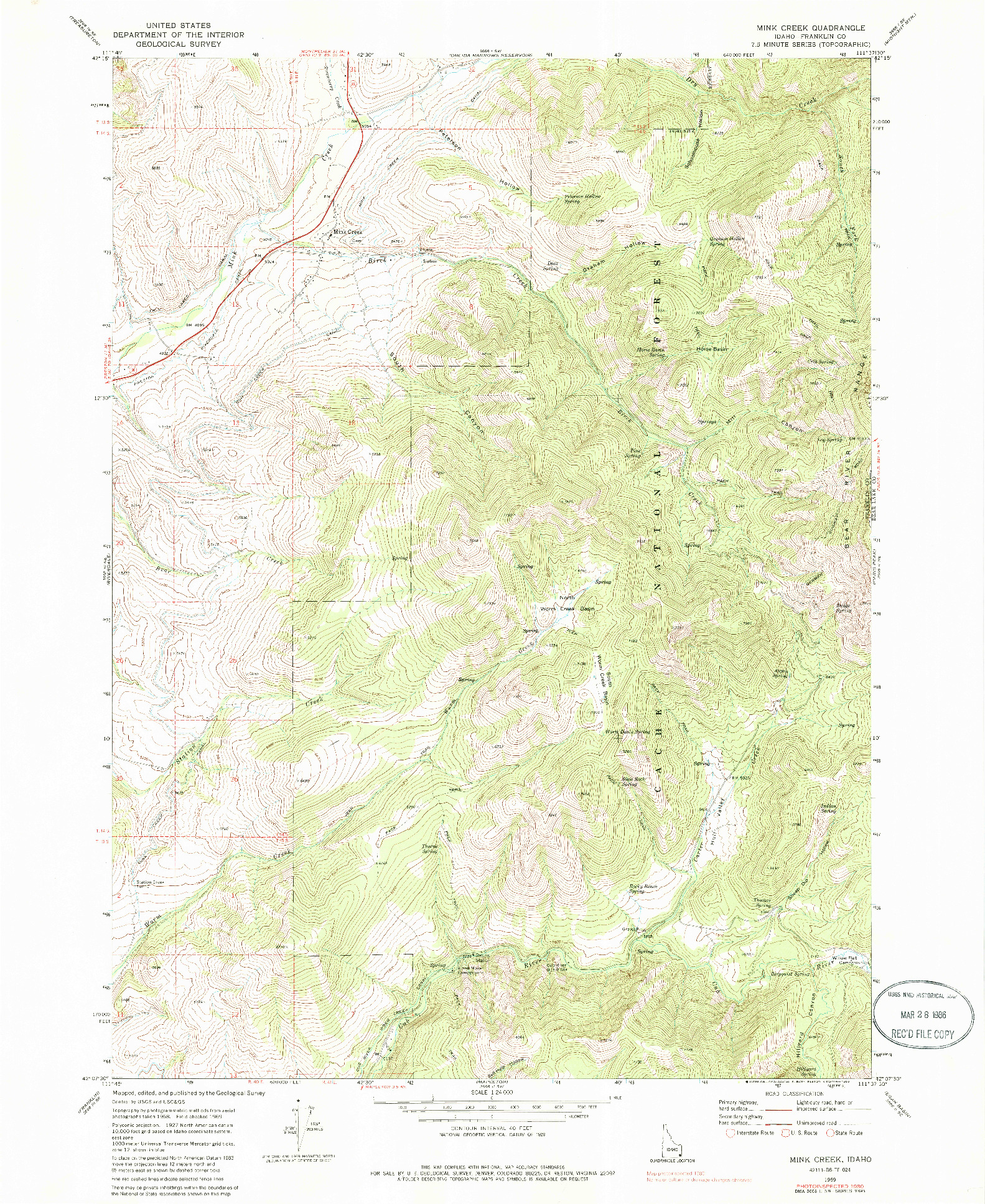 USGS 1:24000-SCALE QUADRANGLE FOR MINK CREEK, ID 1969