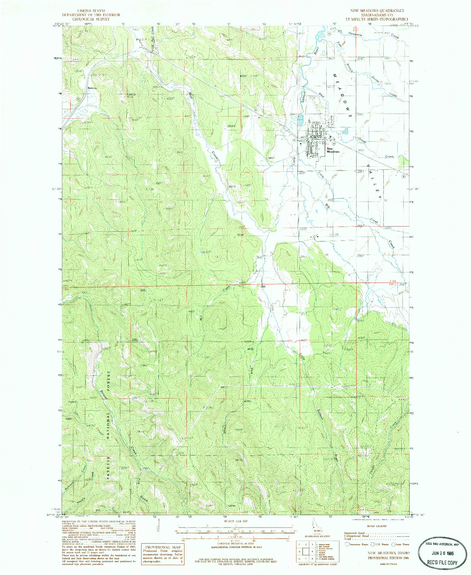 USGS 1:24000-SCALE QUADRANGLE FOR NEW MEADOWS, ID 1986