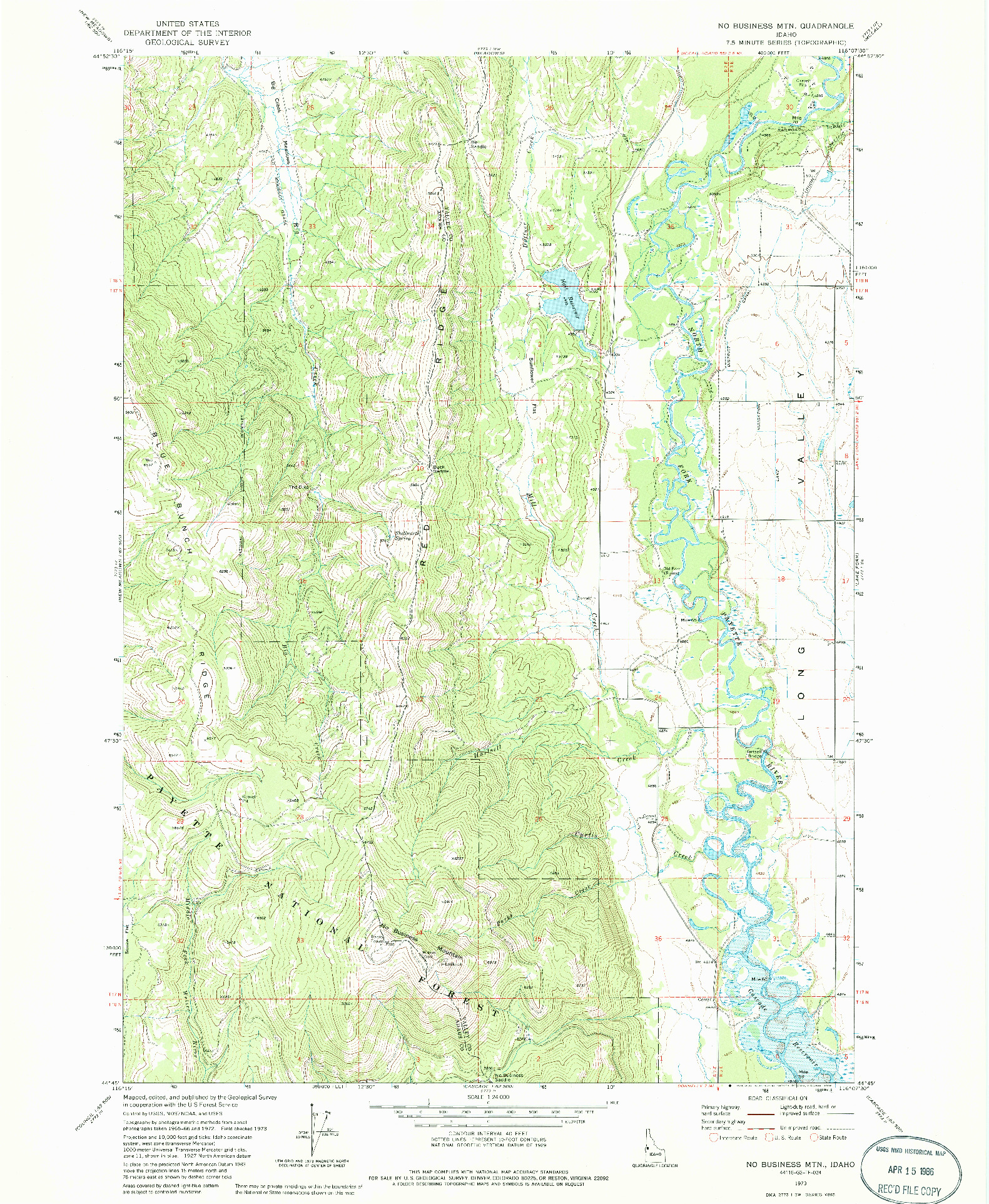 USGS 1:24000-SCALE QUADRANGLE FOR NO BUSINESS MOUNTAIN, ID 1973