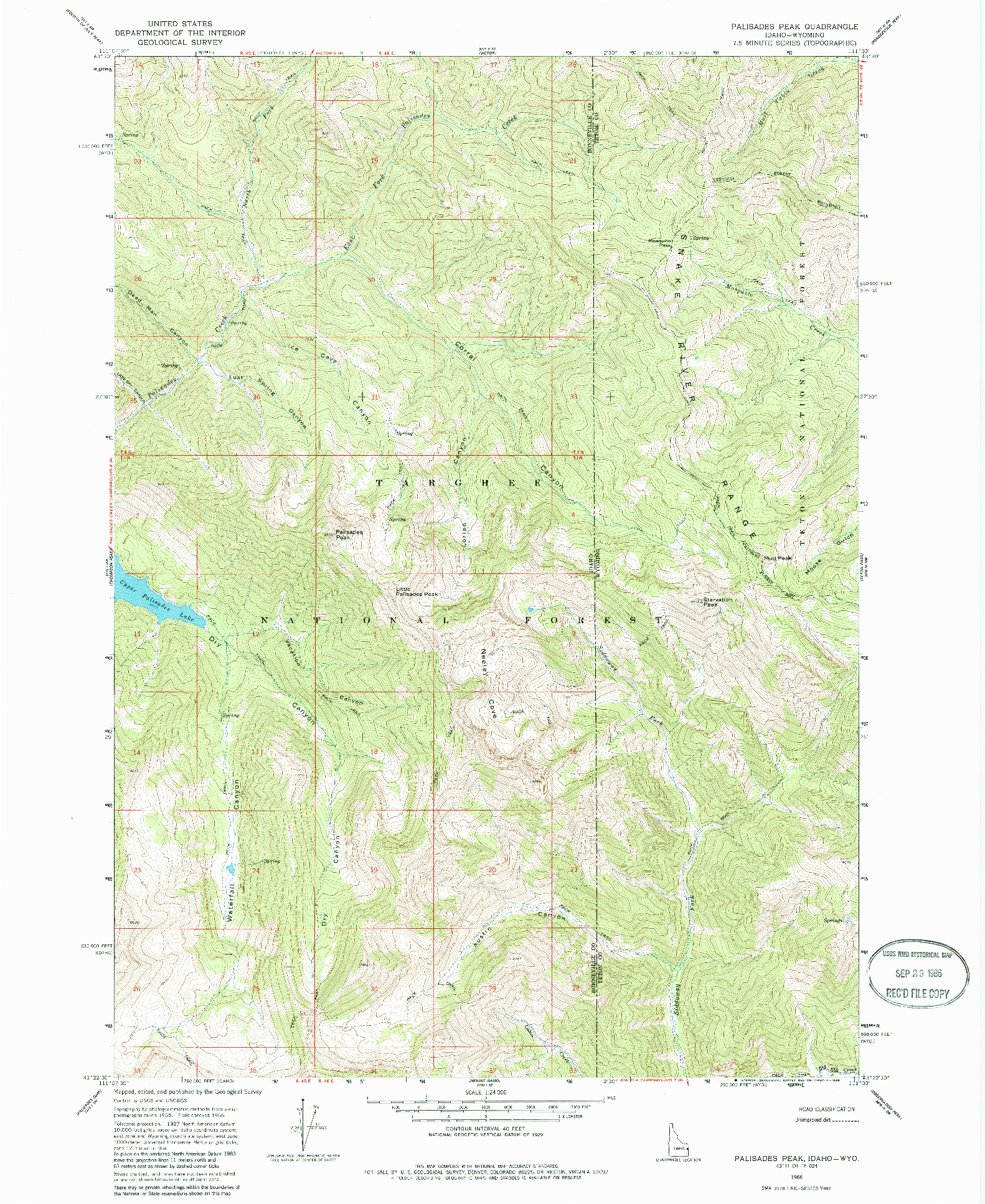 USGS 1:24000-SCALE QUADRANGLE FOR PALISADES PEAK, ID 1966