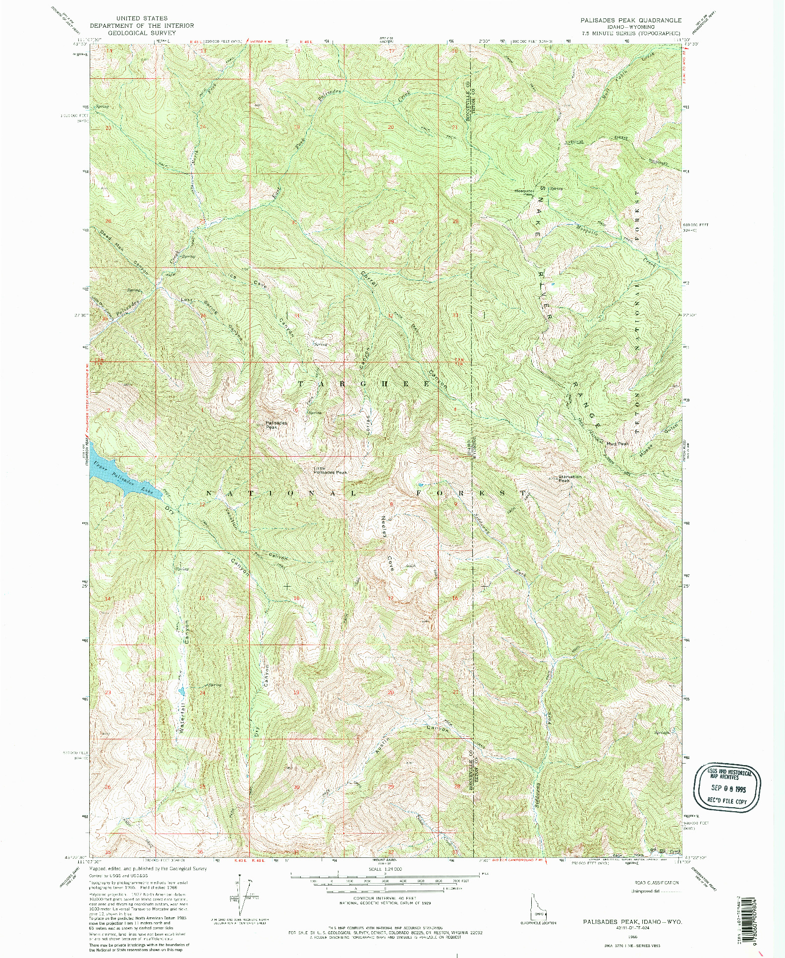 USGS 1:24000-SCALE QUADRANGLE FOR PALISADES PEAK, ID 1966