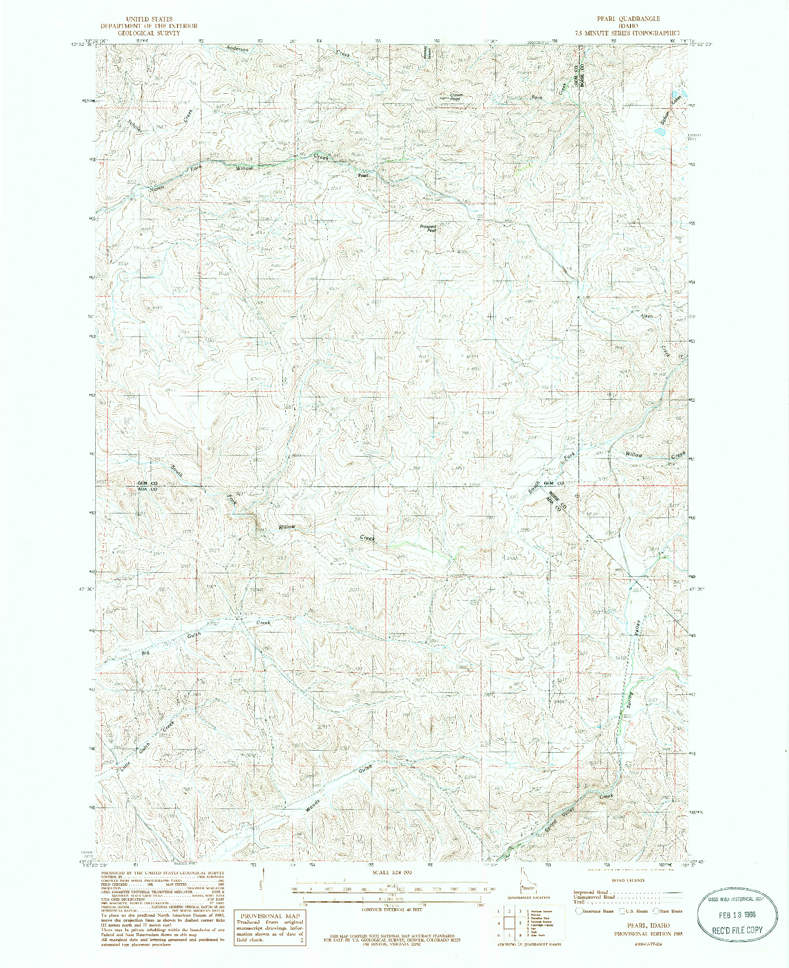 USGS 1:24000-SCALE QUADRANGLE FOR PEARL, ID 1985