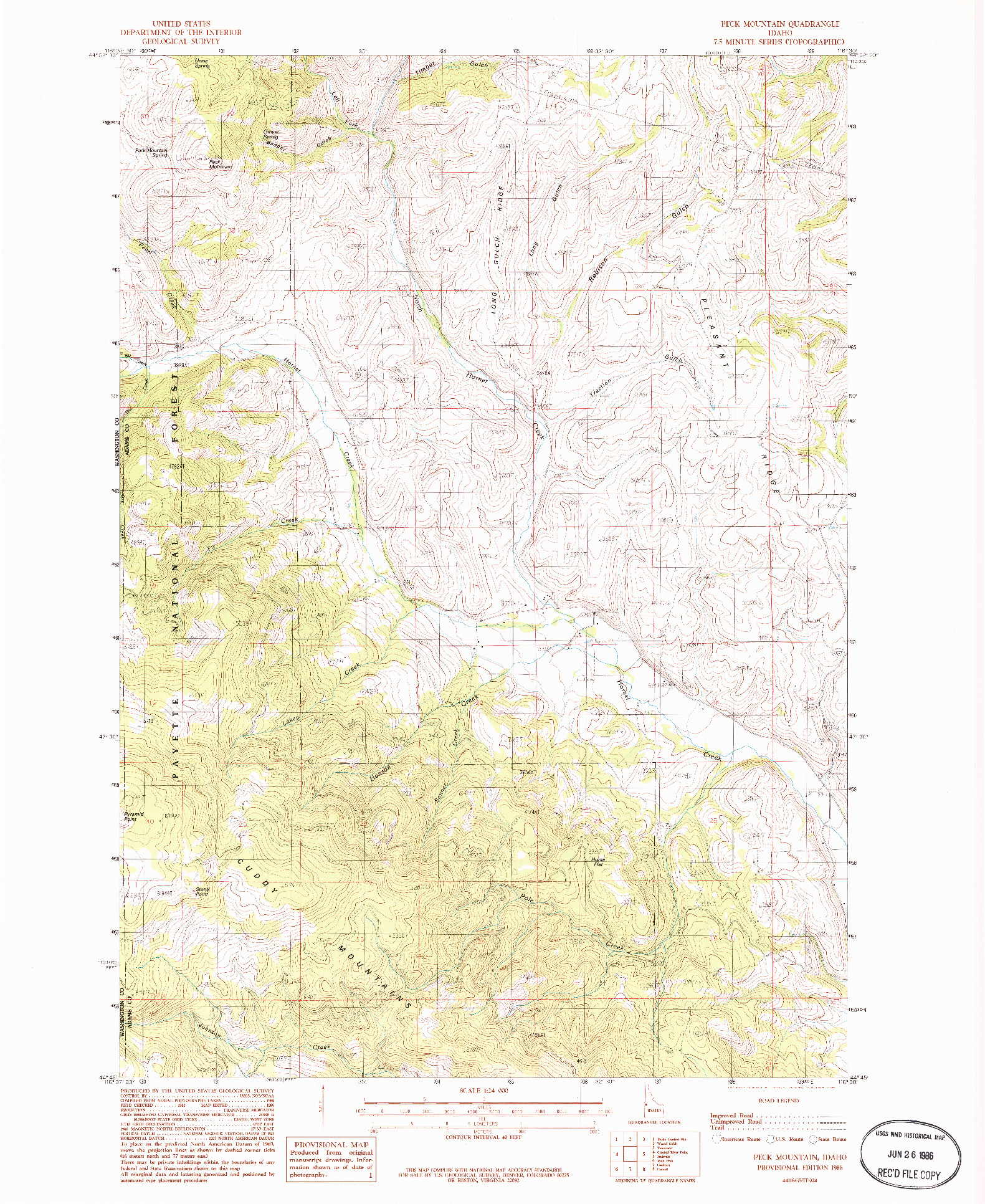 USGS 1:24000-SCALE QUADRANGLE FOR PECK MOUNTAIN, ID 1986