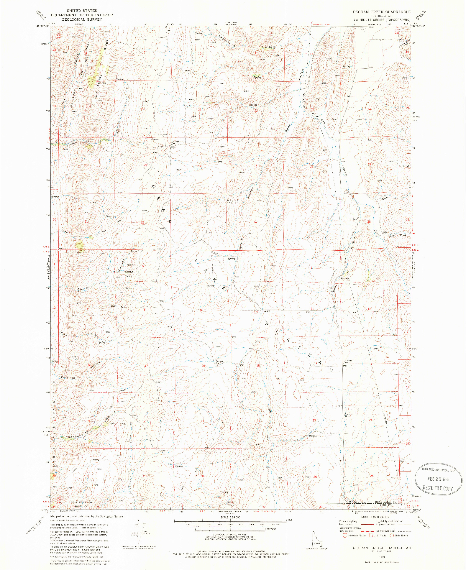 USGS 1:24000-SCALE QUADRANGLE FOR PEGRAM CREEK, ID 1970