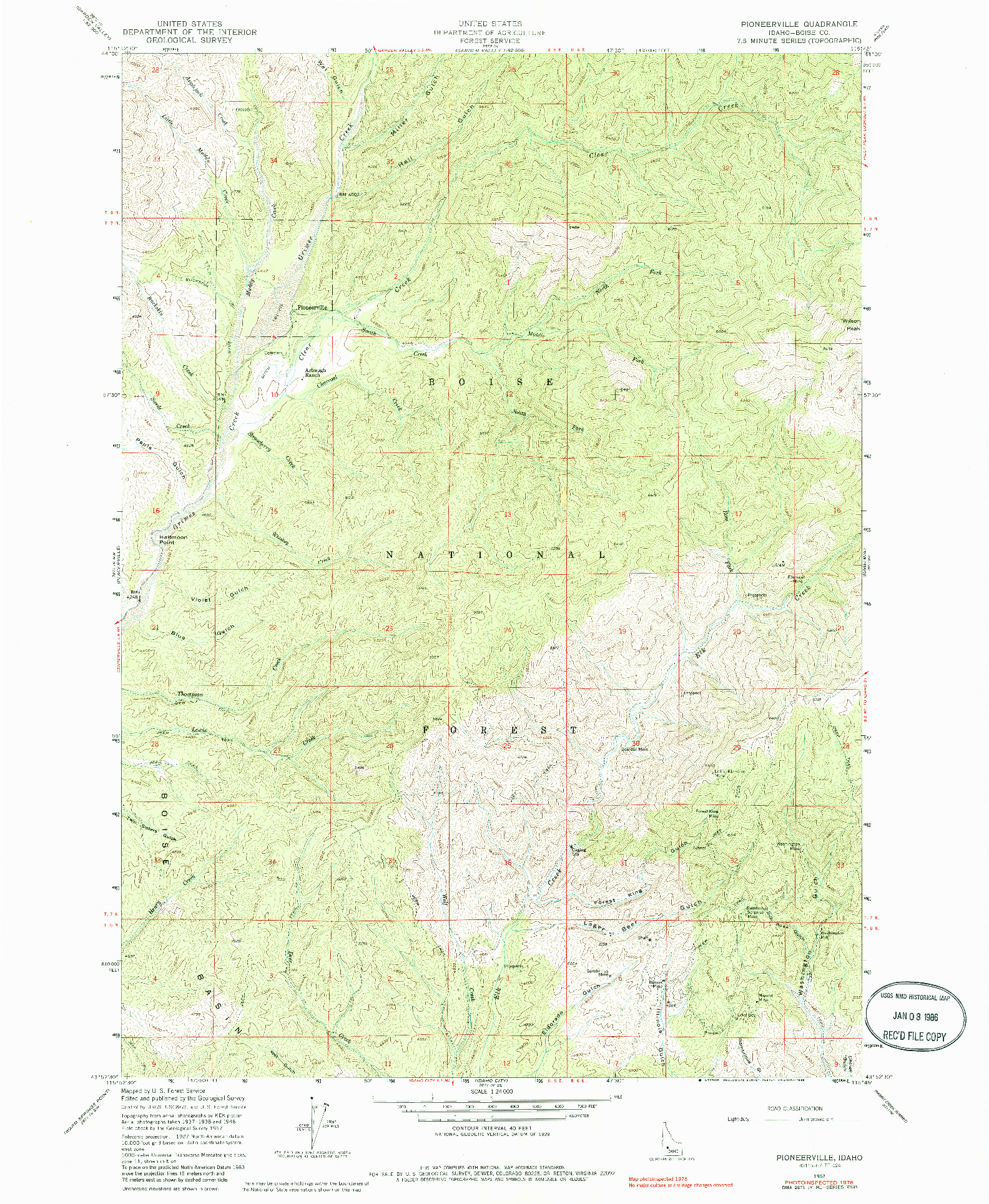 USGS 1:24000-SCALE QUADRANGLE FOR PIONEERVILLE, ID 1957