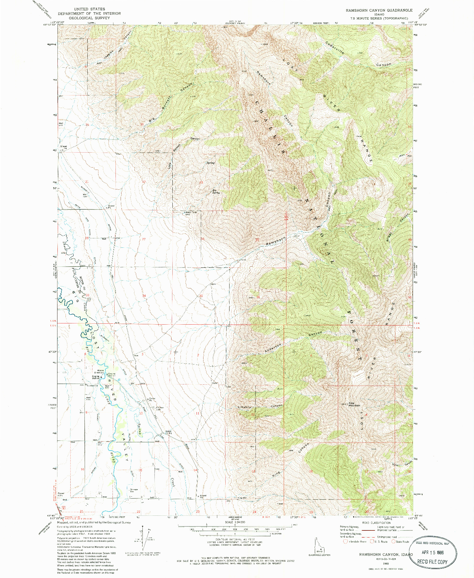 USGS 1:24000-SCALE QUADRANGLE FOR RAMSHORN CANYON, ID 1969