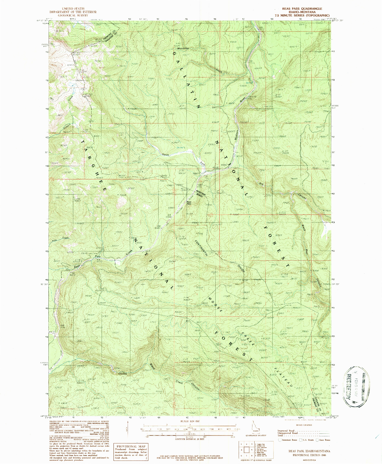 USGS 1:24000-SCALE QUADRANGLE FOR REAS PASS, ID 1986