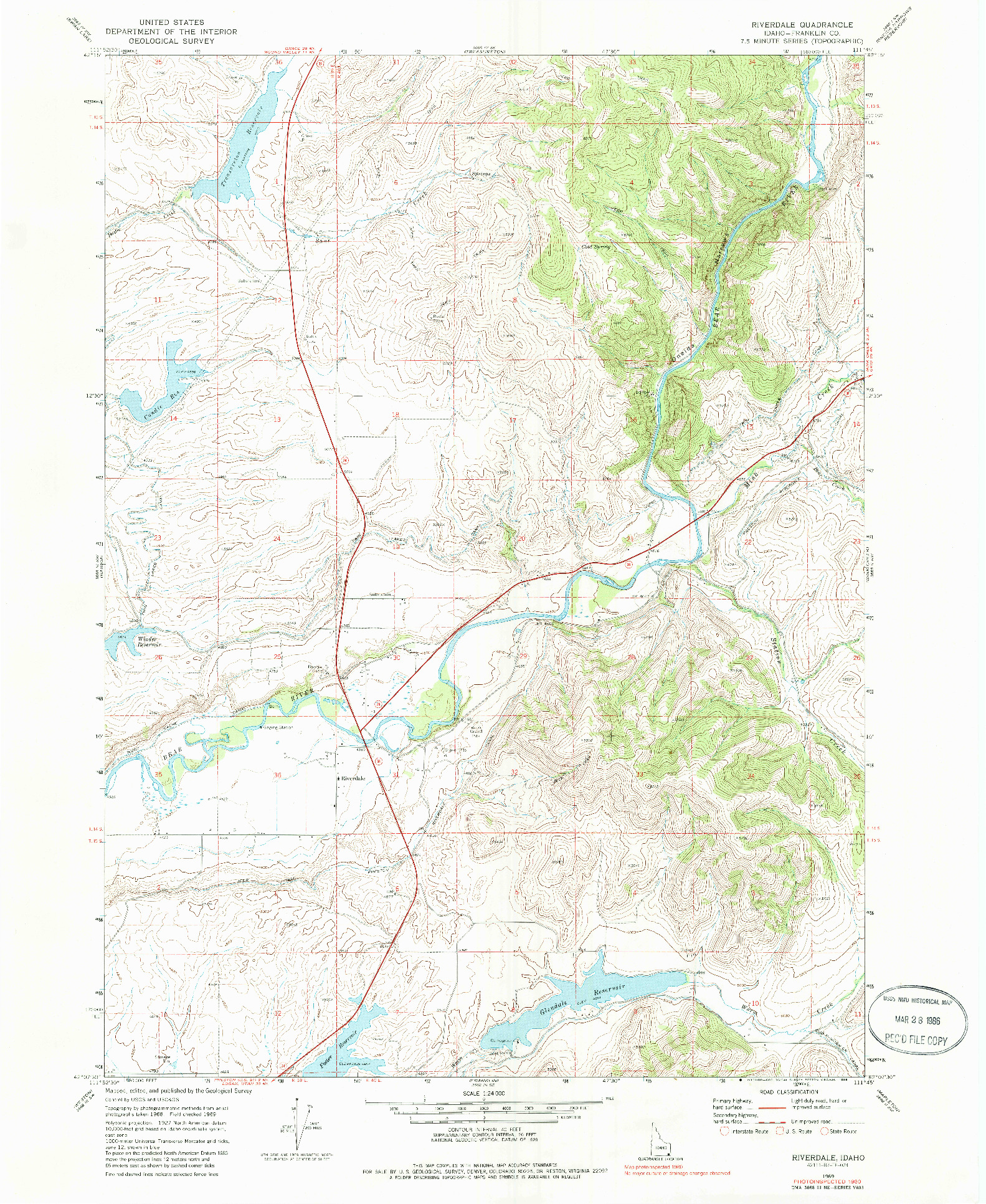USGS 1:24000-SCALE QUADRANGLE FOR RIVERDALE, ID 1969