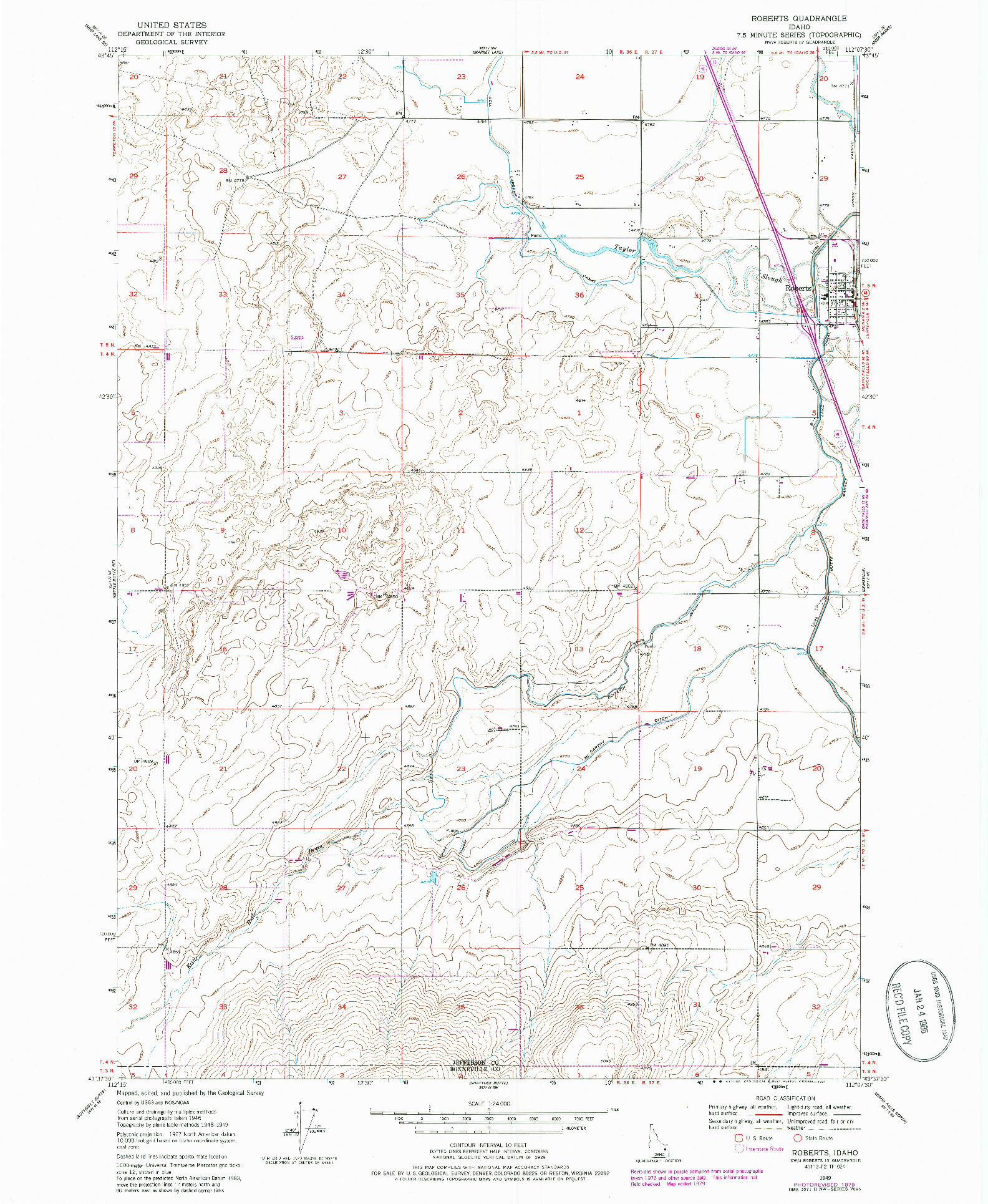 USGS 1:24000-SCALE QUADRANGLE FOR ROBERTS, ID 1949