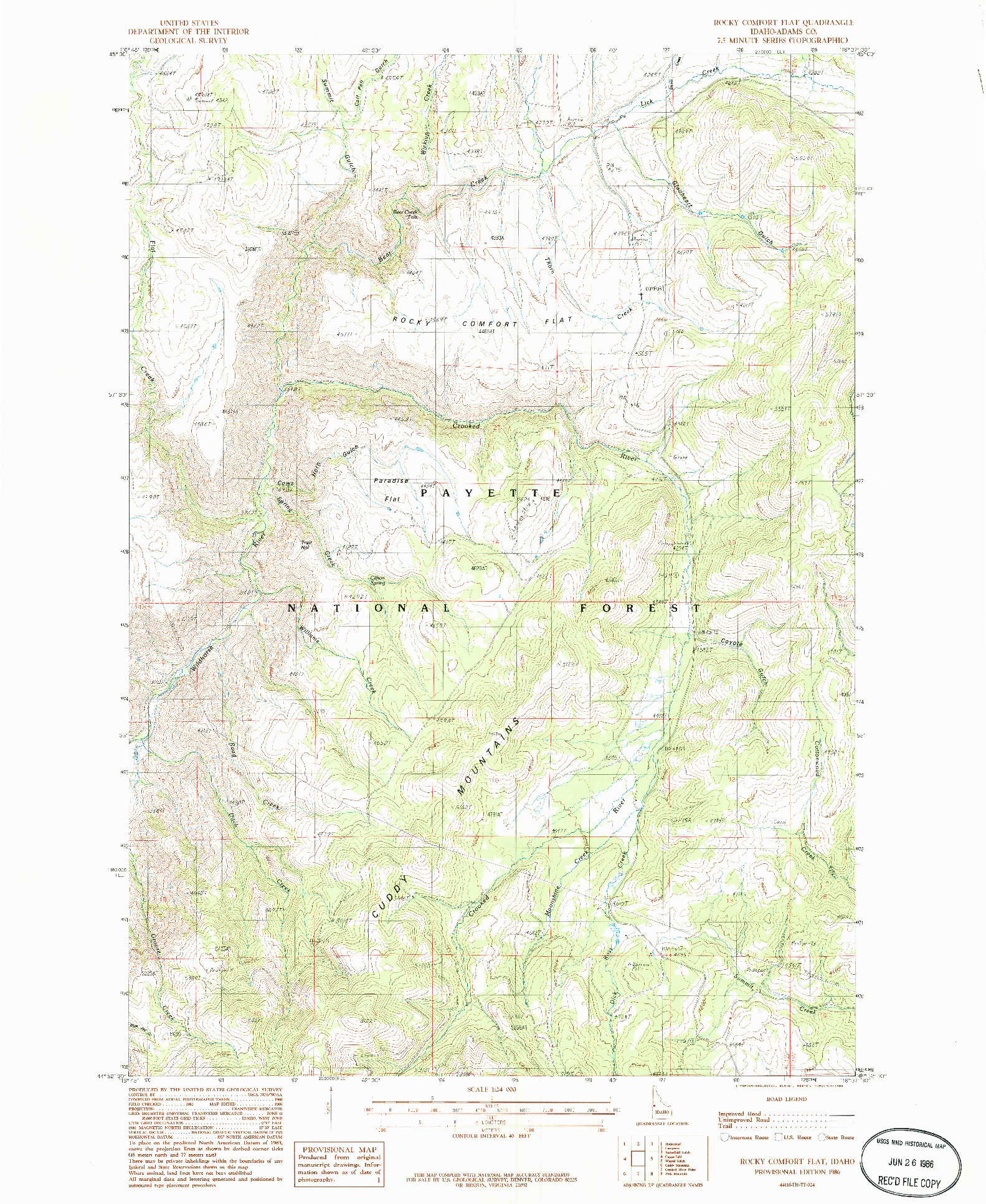 USGS 1:24000-SCALE QUADRANGLE FOR ROCKY COMFORT FLAT, ID 1986