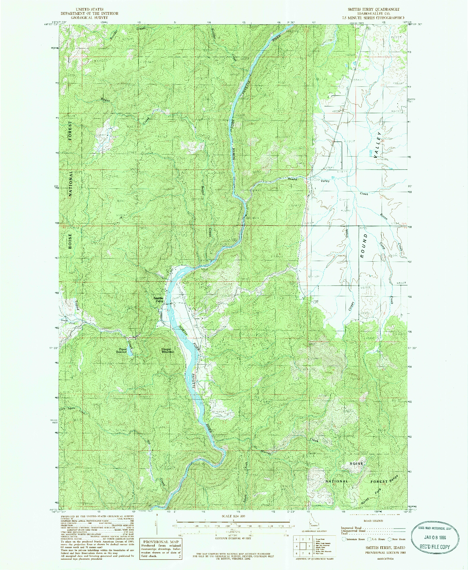 USGS 1:24000-SCALE QUADRANGLE FOR SMITHS FERRY, ID 1985