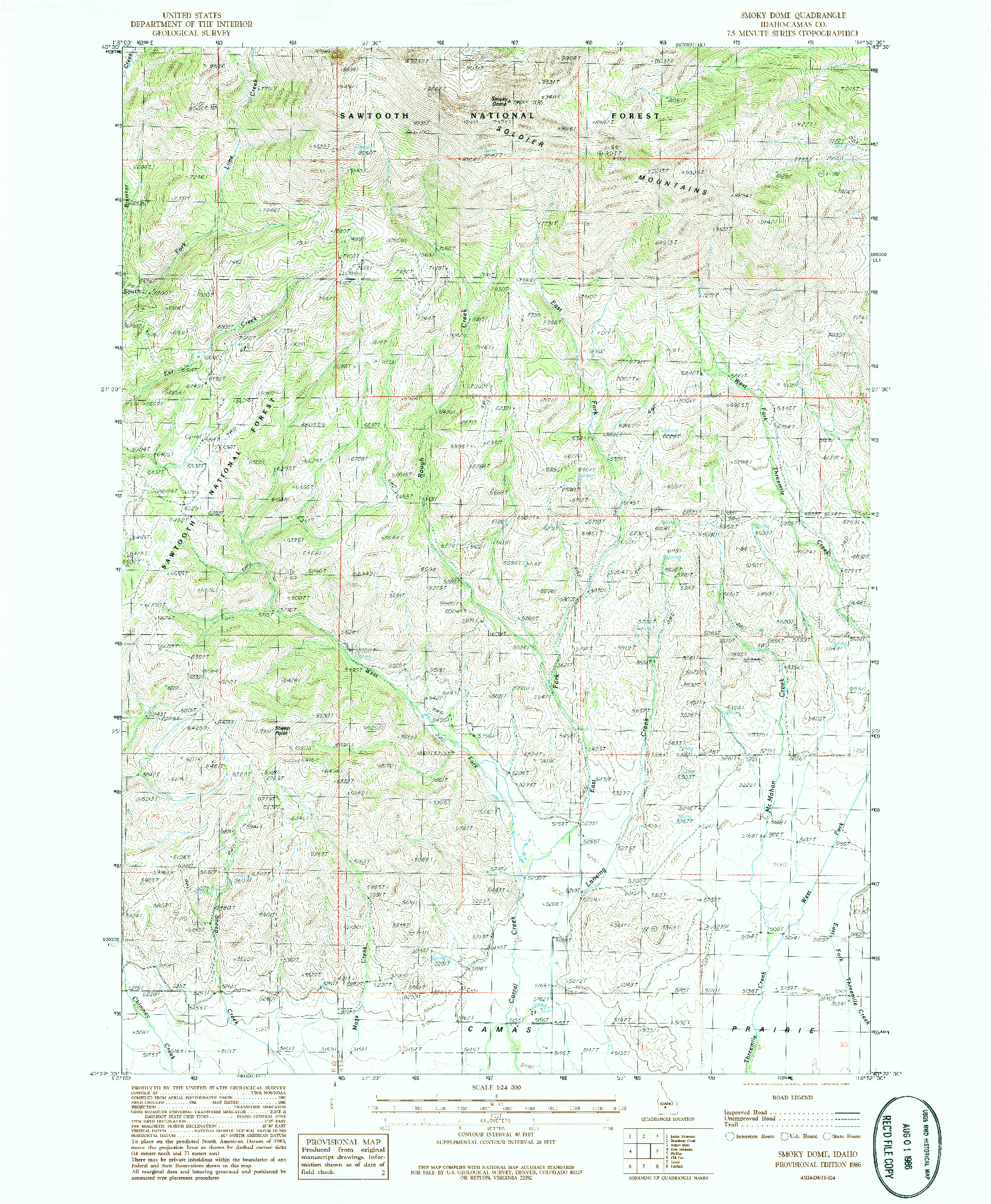 USGS 1:24000-SCALE QUADRANGLE FOR SMOKY DOME, ID 1986