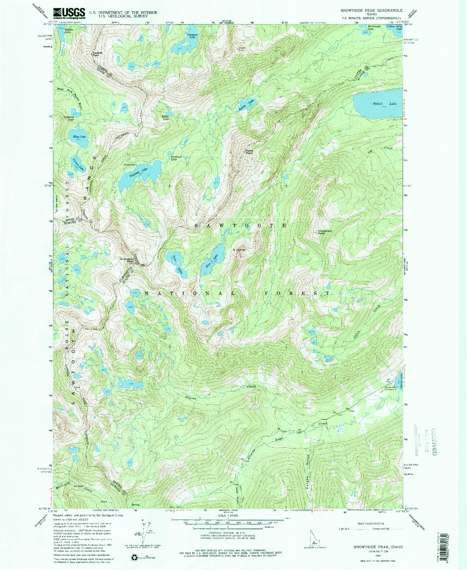 USGS 1:24000-SCALE QUADRANGLE FOR SNOWYSIDE PEAK, ID 1964