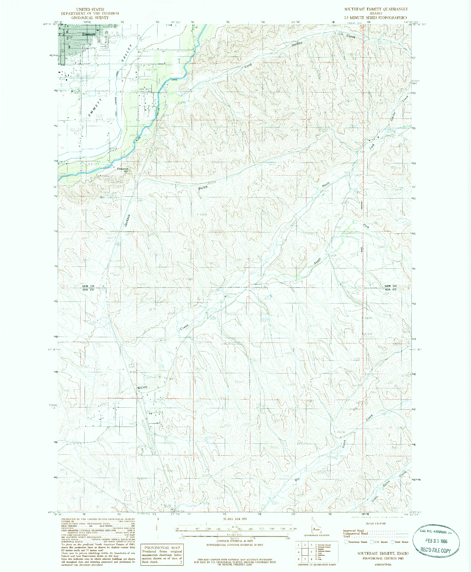USGS 1:24000-SCALE QUADRANGLE FOR SOUTHEAST EMMETT, ID 1985