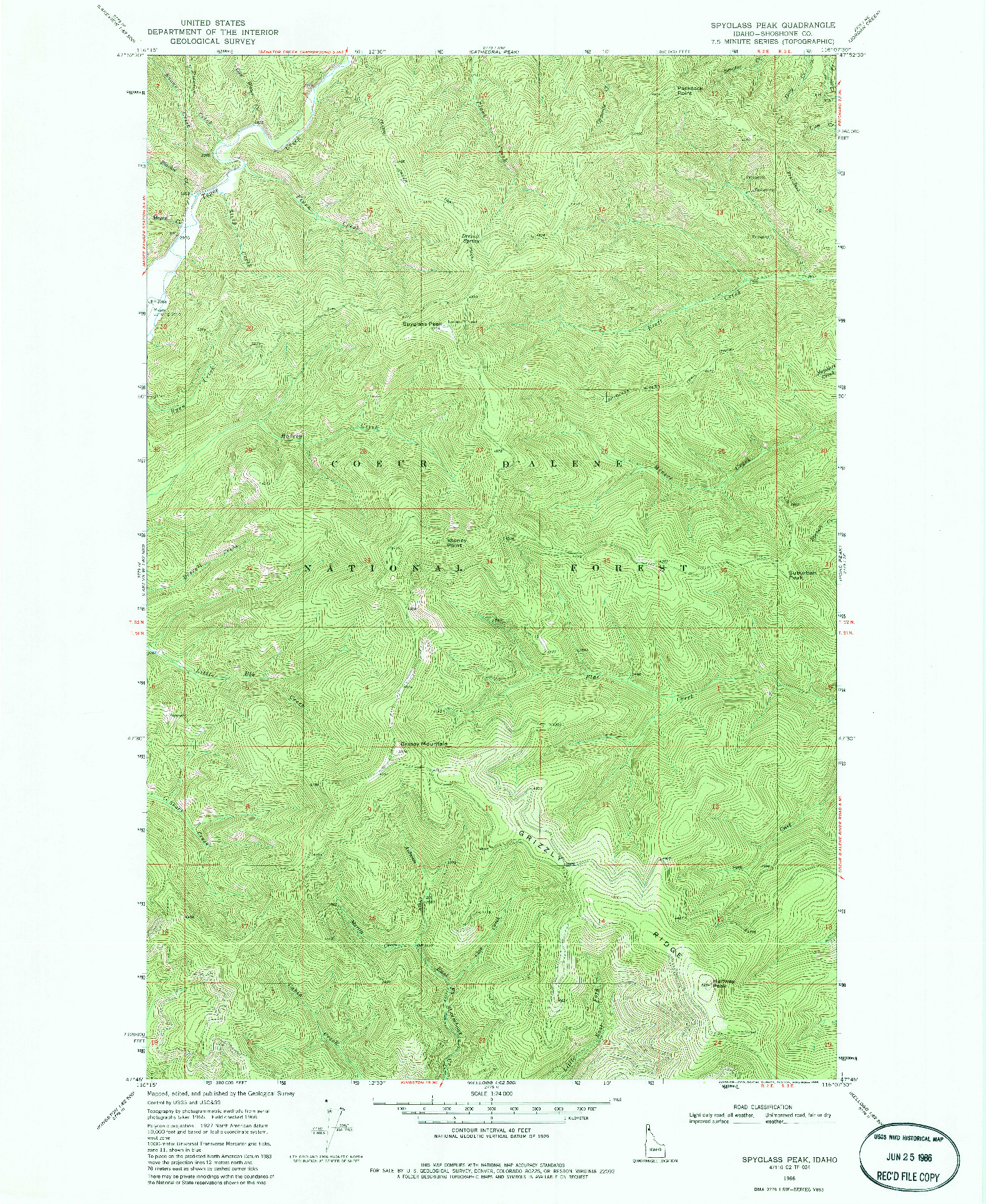 USGS 1:24000-SCALE QUADRANGLE FOR SPYGLASS PEAK, ID 1966
